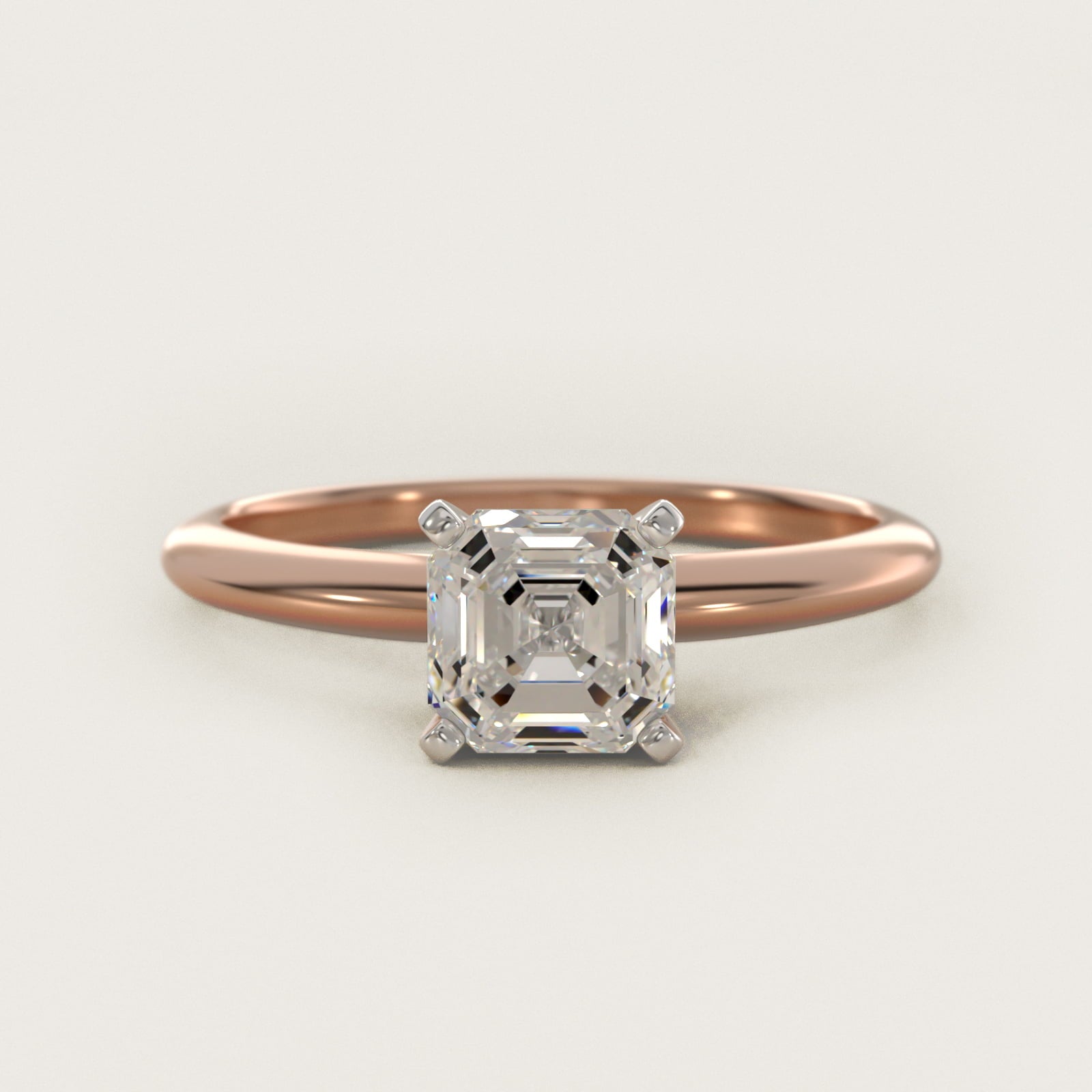 Classic Four Prong Solitaire Engagement Ring in 18k Rose Gold - Asscher Center