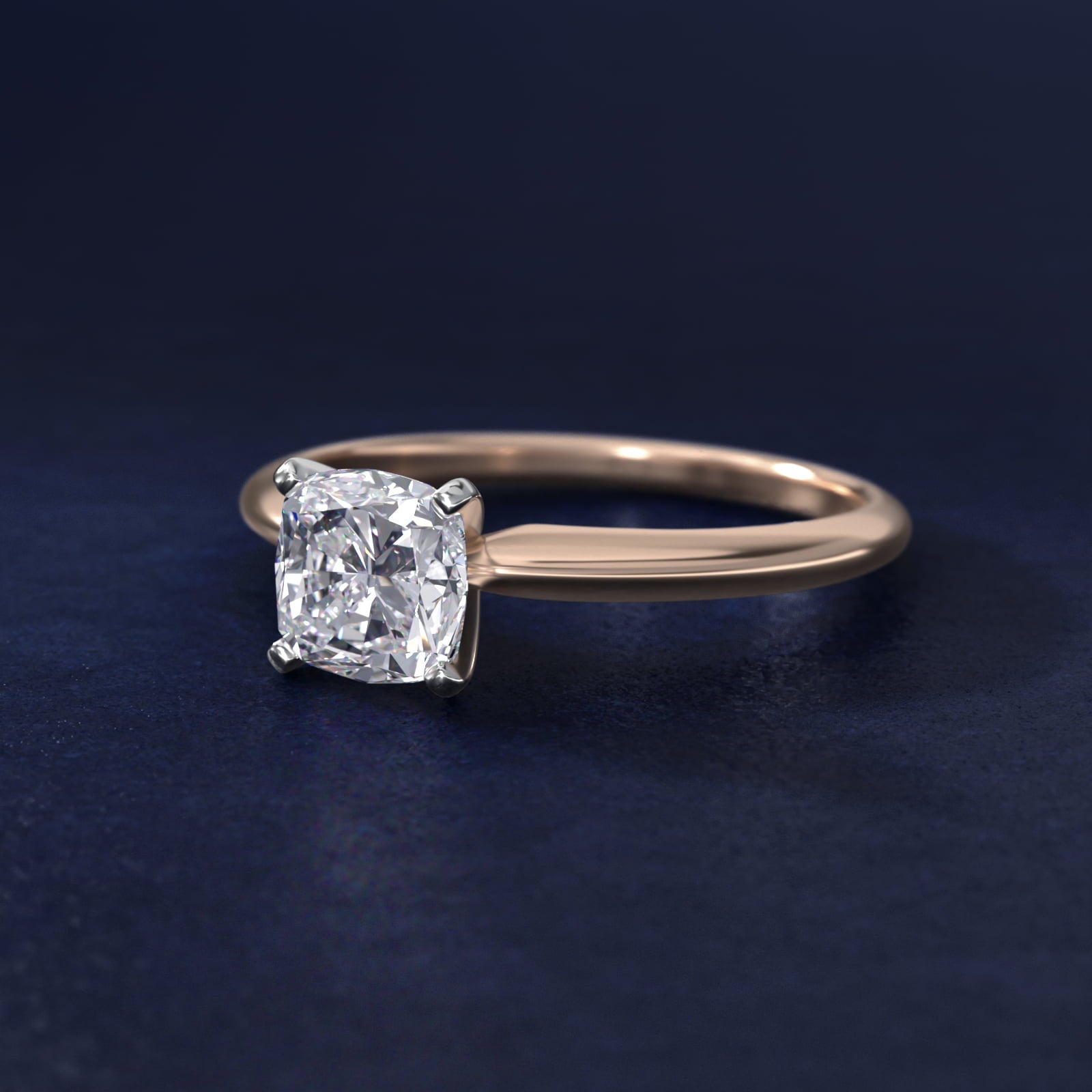 Classic Four Prong Solitaire Engagement Ring in 18k Rose Gold - Cushion Center