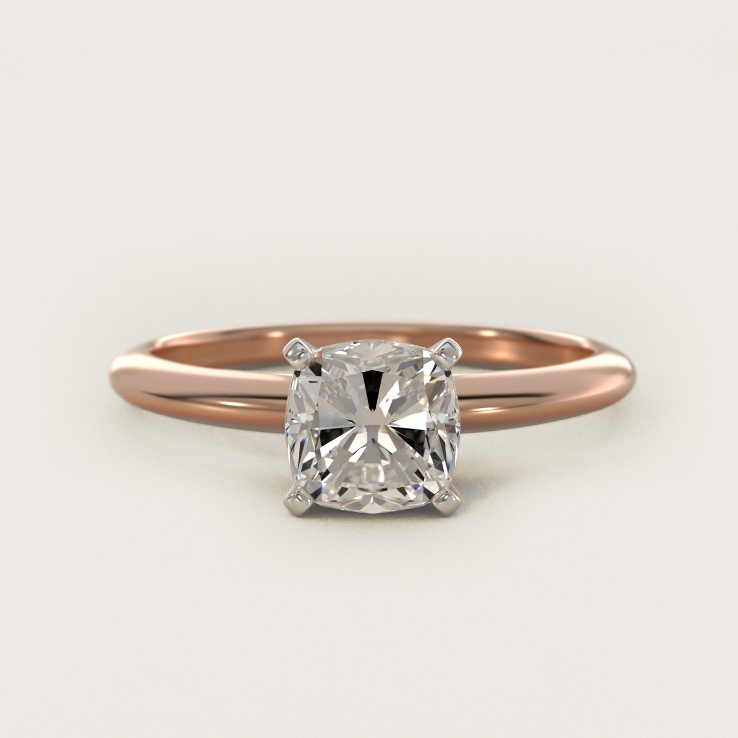 Classic Four Prong Solitaire Engagement Ring in 14K Rose Gold - Cushion Center