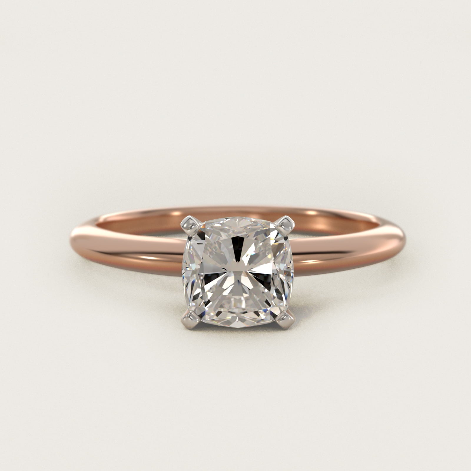 Classic Four Prong Solitaire Engagement Ring in 14K Rose Gold - Cushion Center