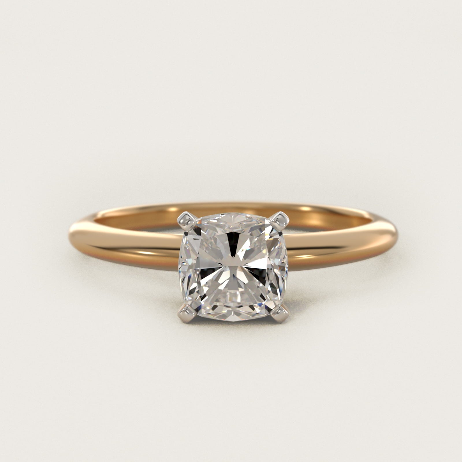 Classic Four Prong Solitaire Engagement Ring in 18k Yellow Gold - Cushion Center