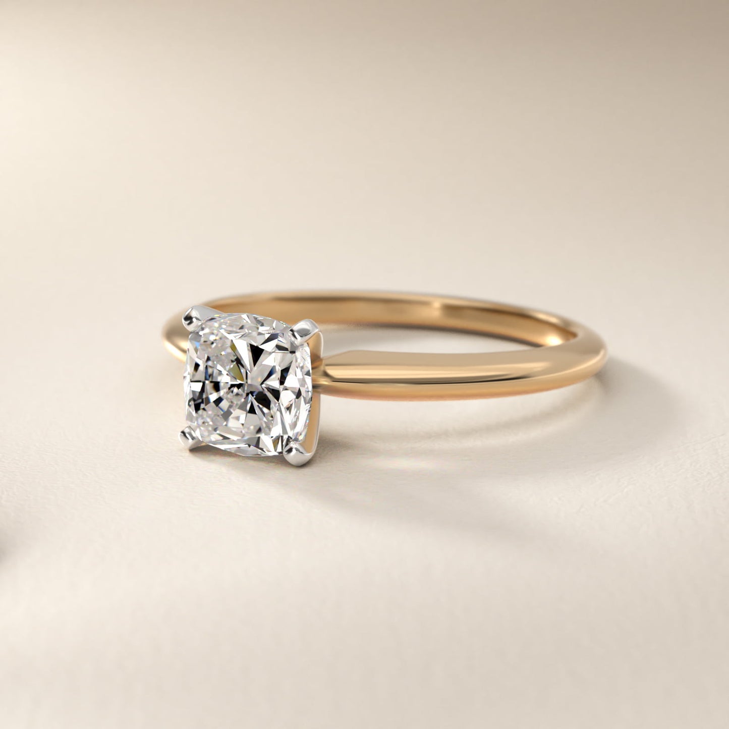 Classic Four Prong Solitaire Engagement Ring in 14K Yellow Gold - Cushion Center