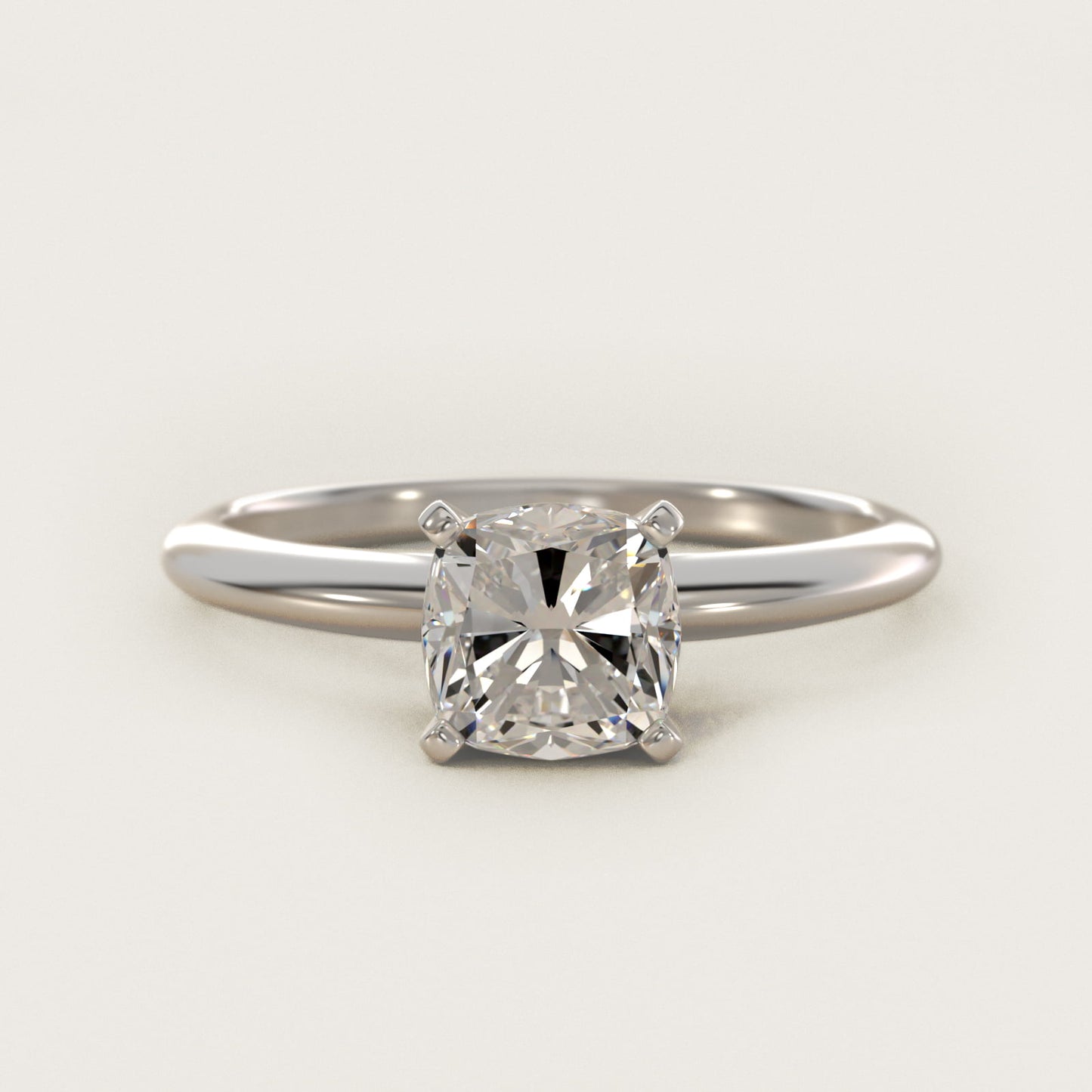 Classic Four Prong Solitaire Engagement Ring in Platinum - Cushion Center