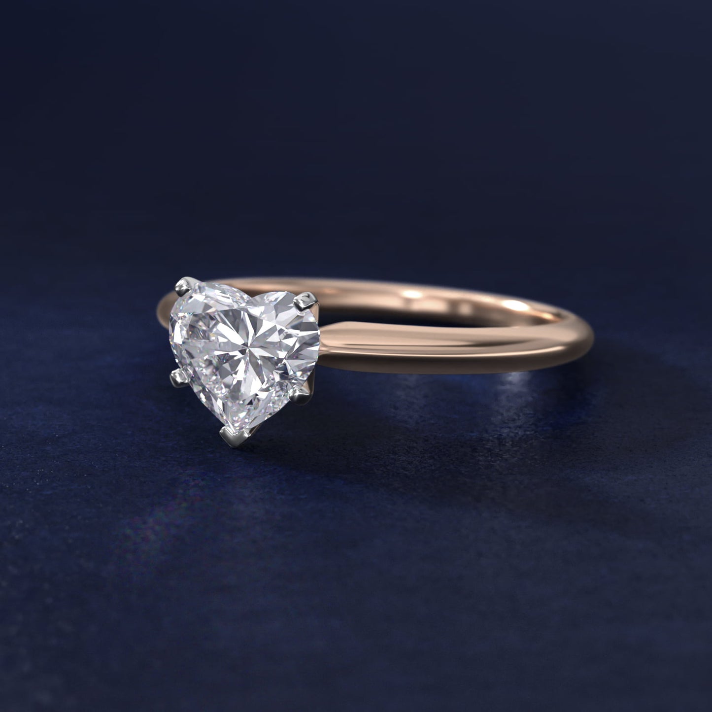 Classic Four Prong Solitaire Engagement Ring in 14K Rose Gold - Heart Center