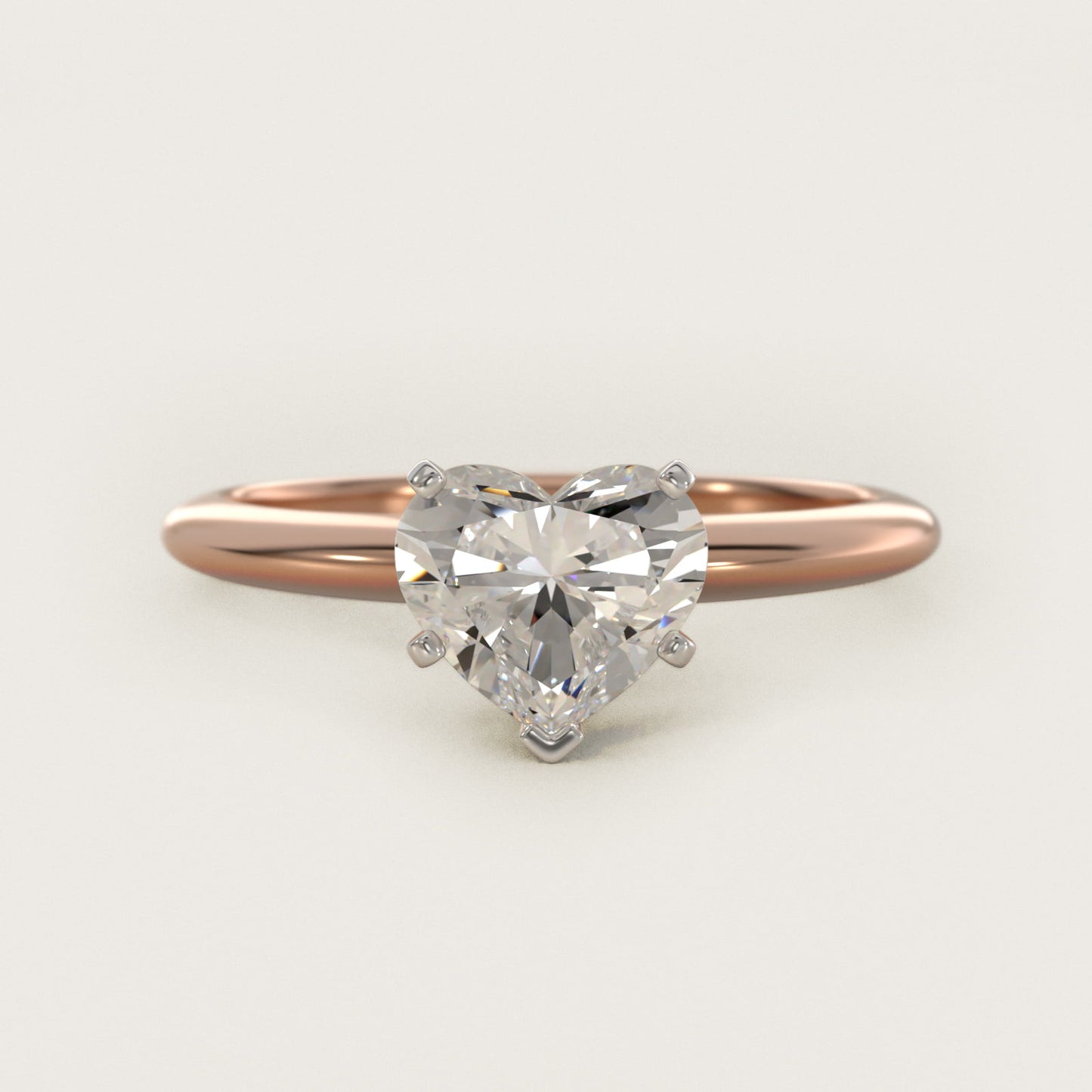 Classic Four Prong Solitaire Engagement Ring in 14K Rose Gold - Heart Center