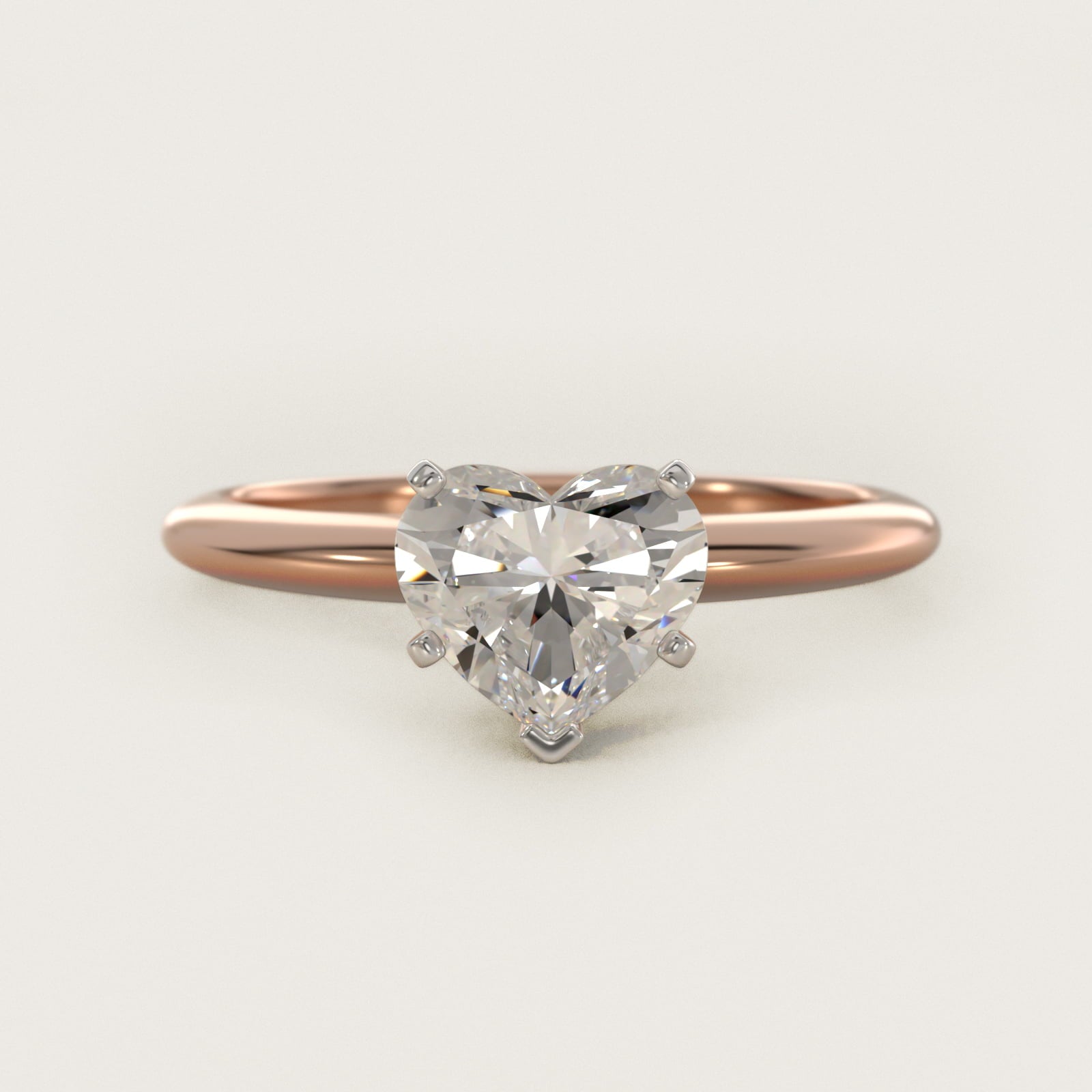 Classic Four Prong Solitaire Engagement Ring in 18k Rose Gold - Heart Center