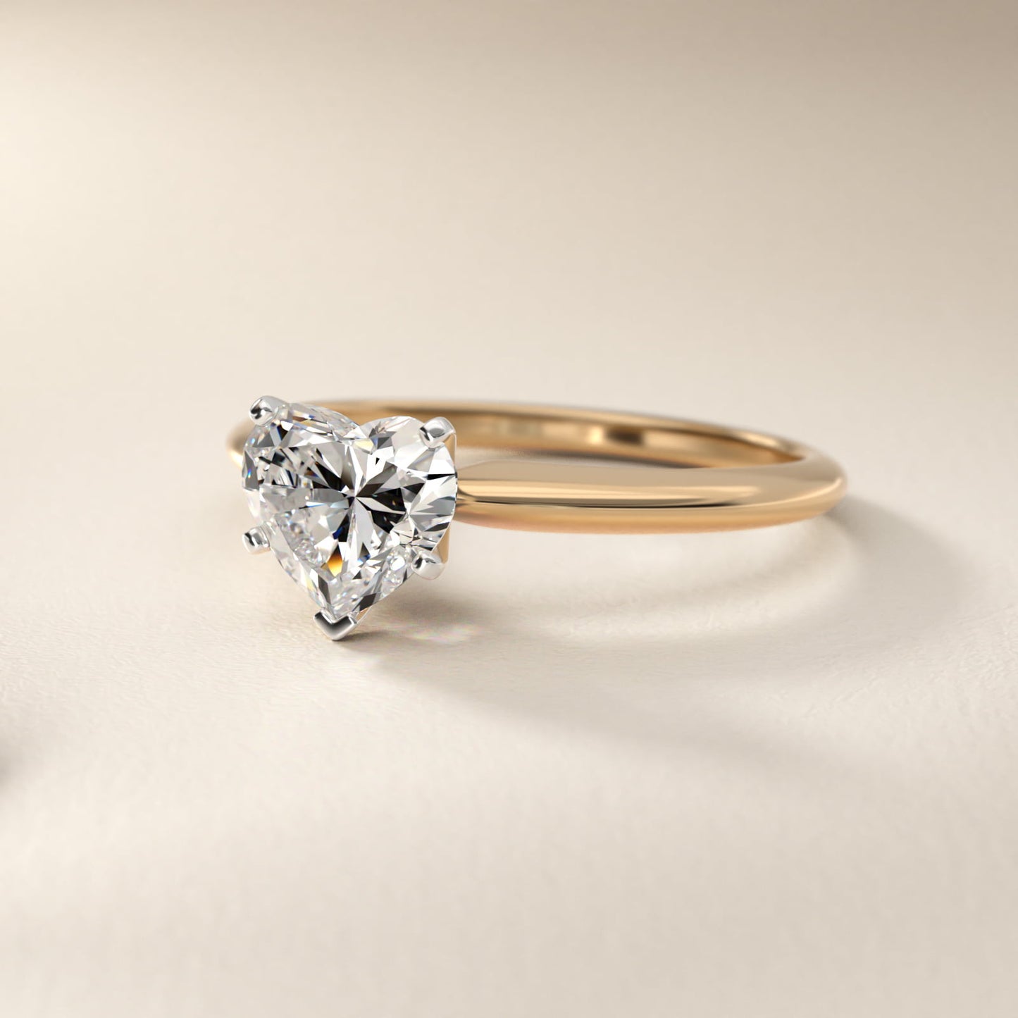 Classic Four Prong Solitaire Engagement Ring in 18k Yellow Gold - Heart Center