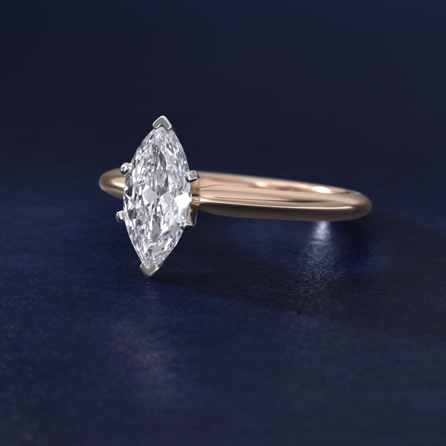 Classic Four Prong Solitaire Engagement Ring in 14K Rose Gold - Marquise Center