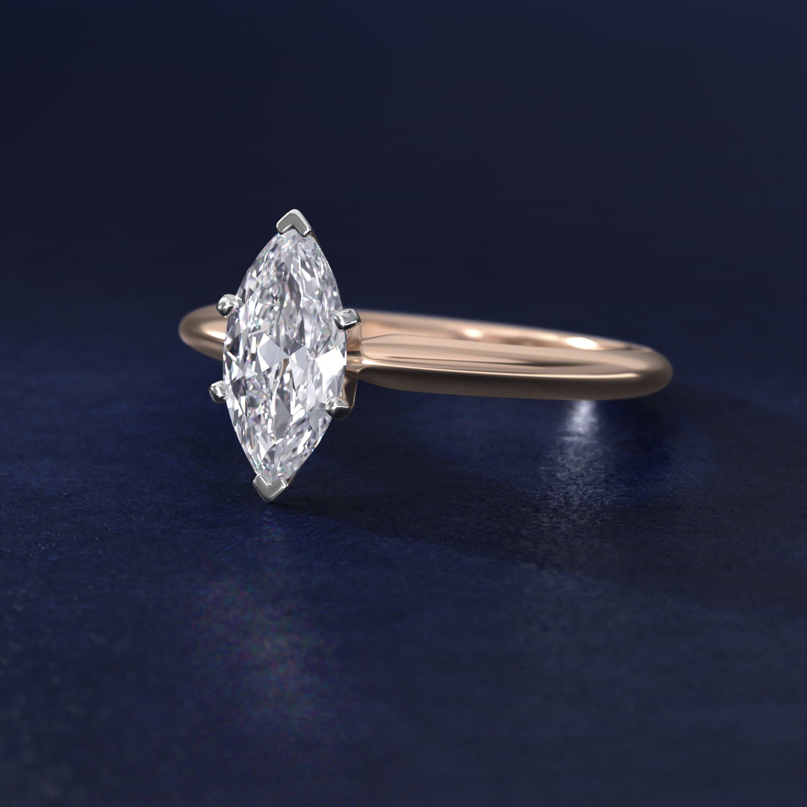 Classic Four Prong Solitaire Engagement Ring in 14K Rose Gold - Marquise Center