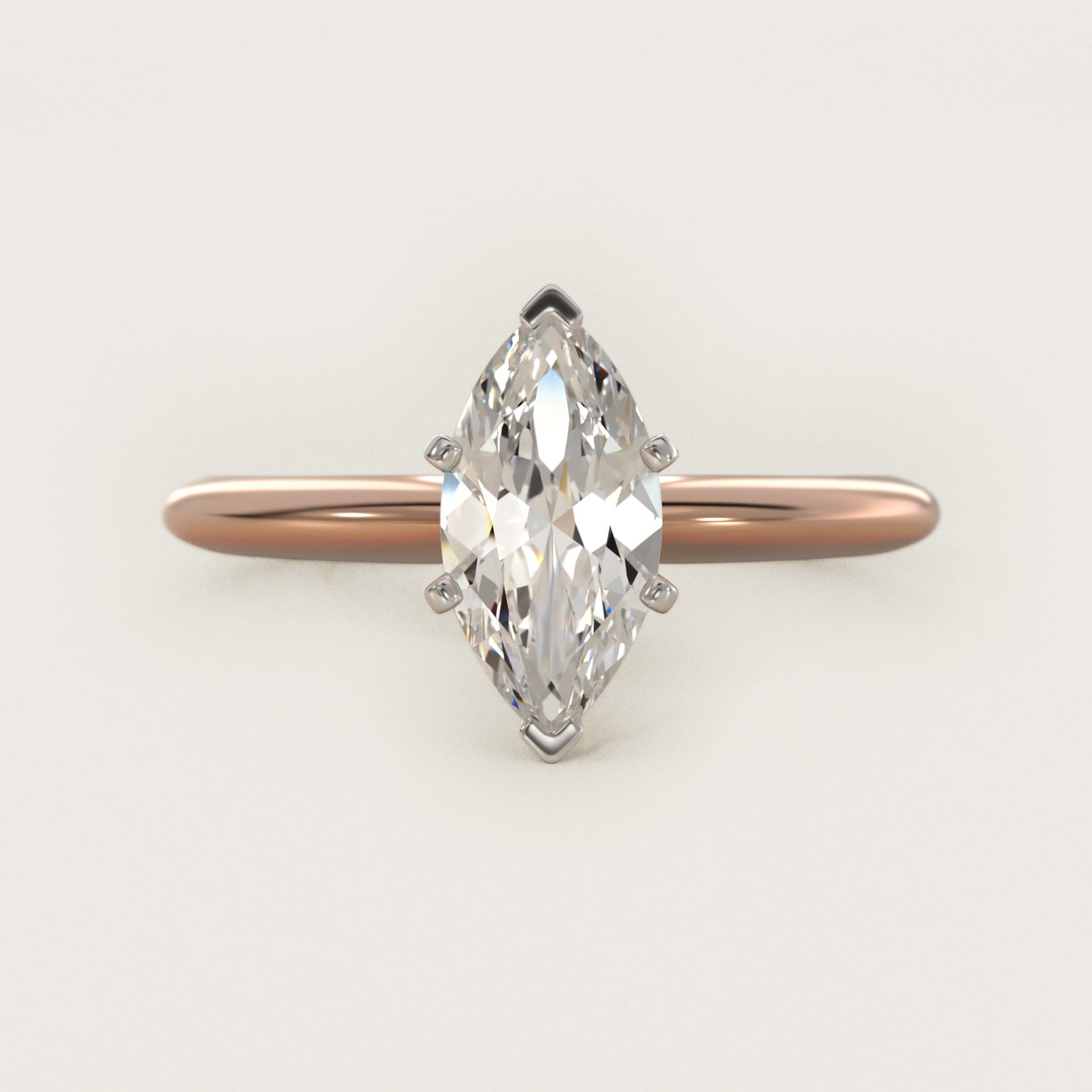 Classic Four Prong Solitaire Engagement Ring in 14K Rose Gold - Marquise Center