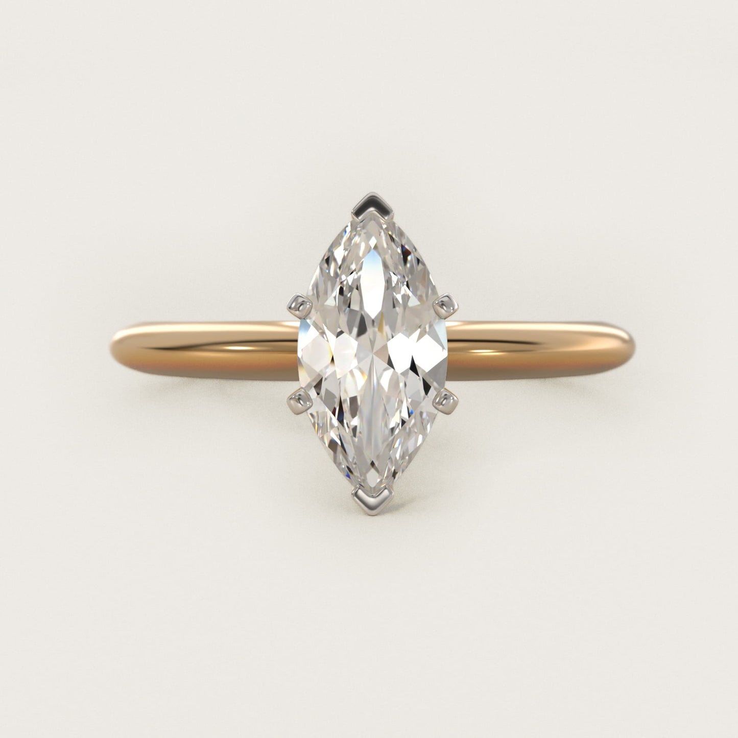 Classic Four Prong Solitaire Engagement Ring in 14K Yellow Gold - Marquise Center