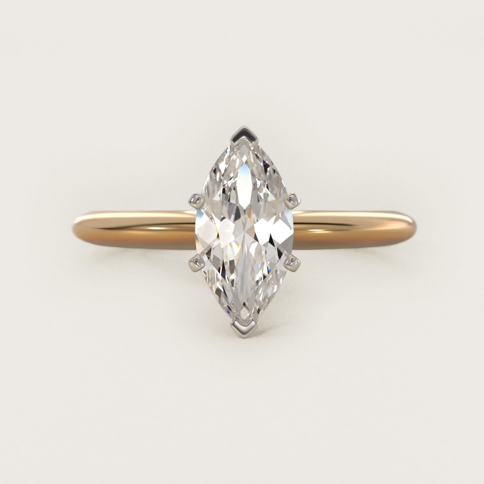 Classic Four Prong Solitaire Engagement Ring in 14K Yellow Gold - Marquise Center