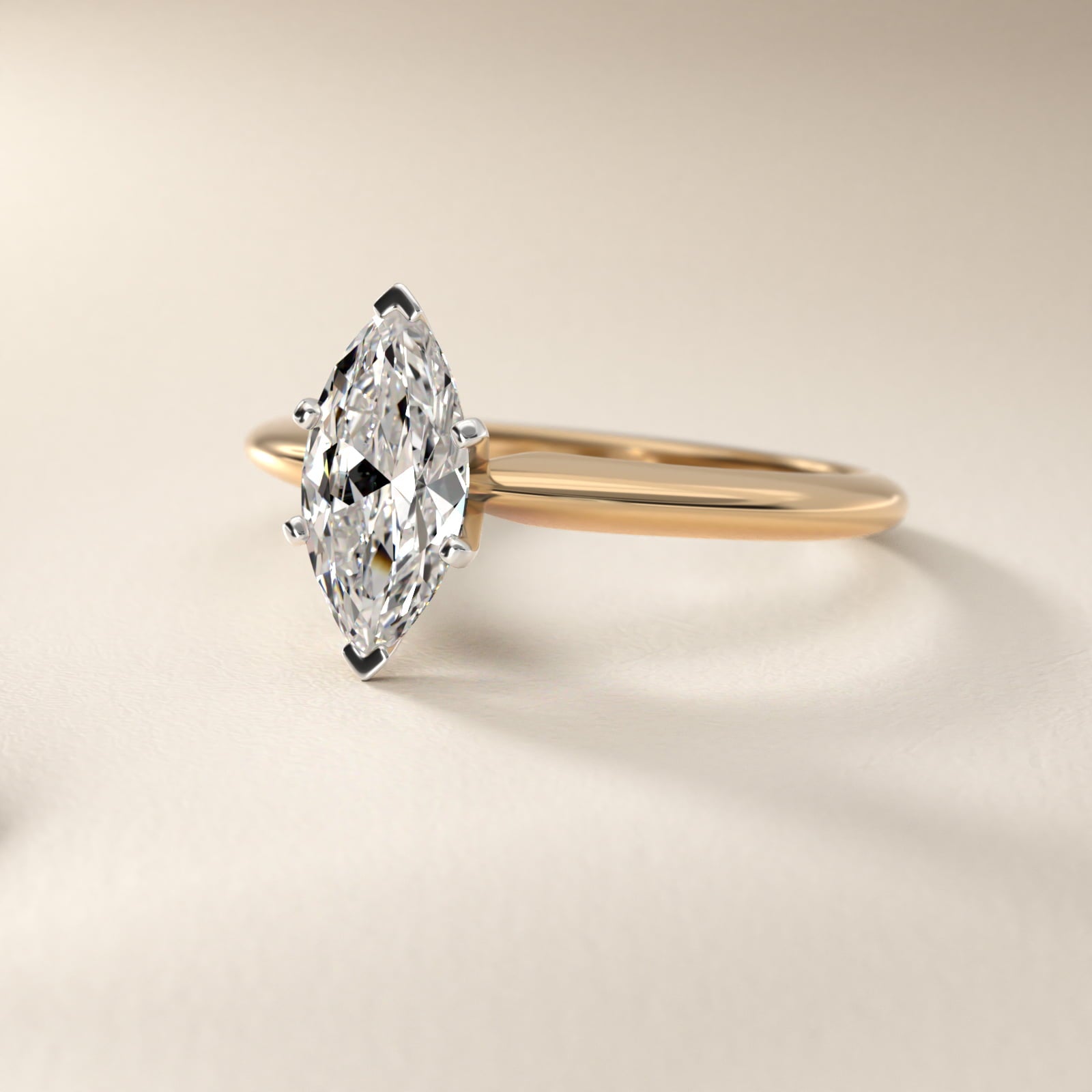 Classic Four Prong Solitaire Engagement Ring in 14K Yellow Gold - Marquise Center