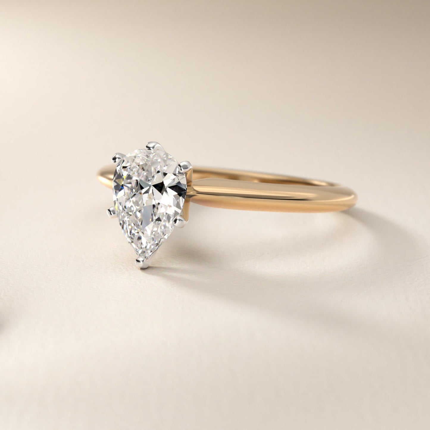 Classic Four Prong Solitaire Engagement Ring in 14K Yellow Gold - Pear Center