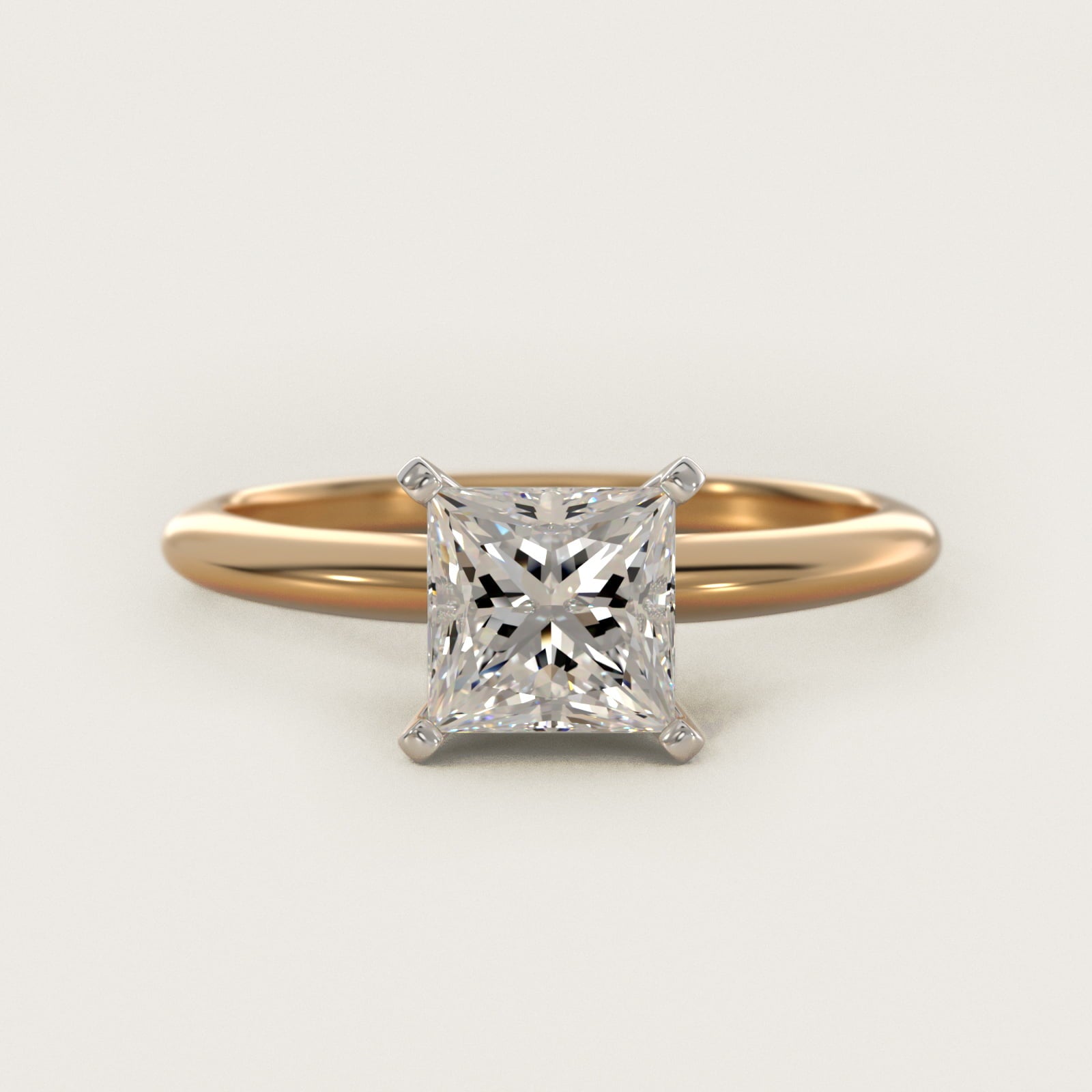 Classic Four Prong Solitaire Engagement Ring in 14K Yellow Gold - Princess Center