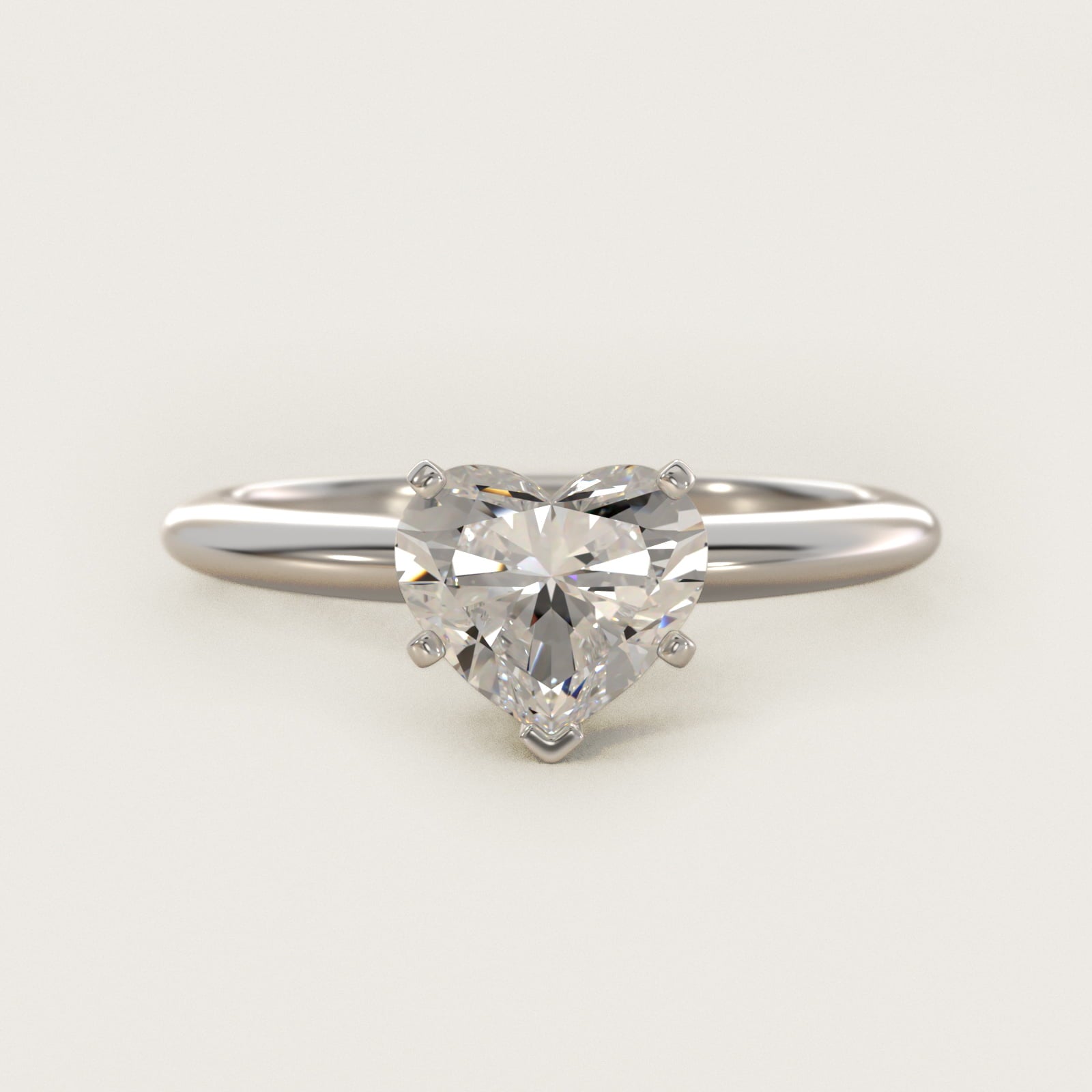 Classic Four-Prong Solitaire Engagement Ring in 18k White Gold - Heart Center