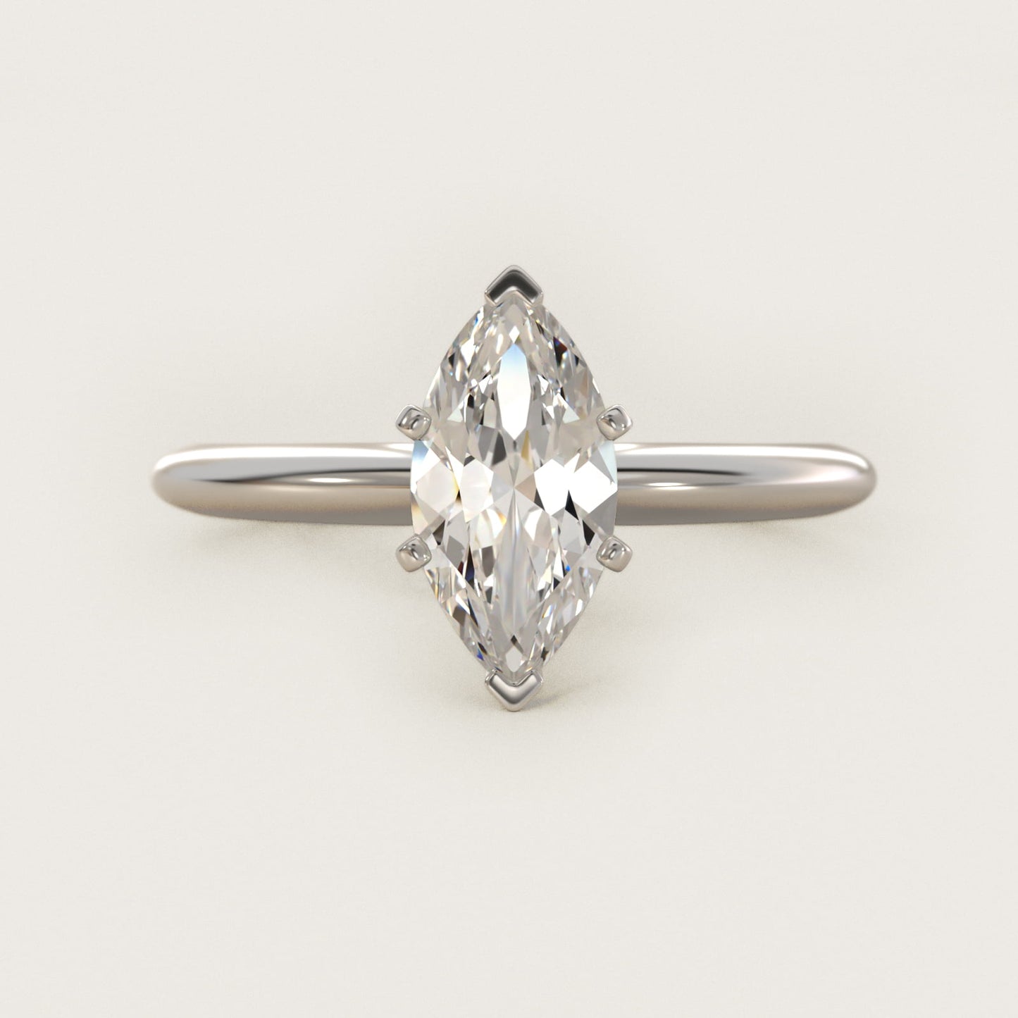 Classic Four-Prong Solitaire Engagement Ring in 18k White Gold - Marquise Center