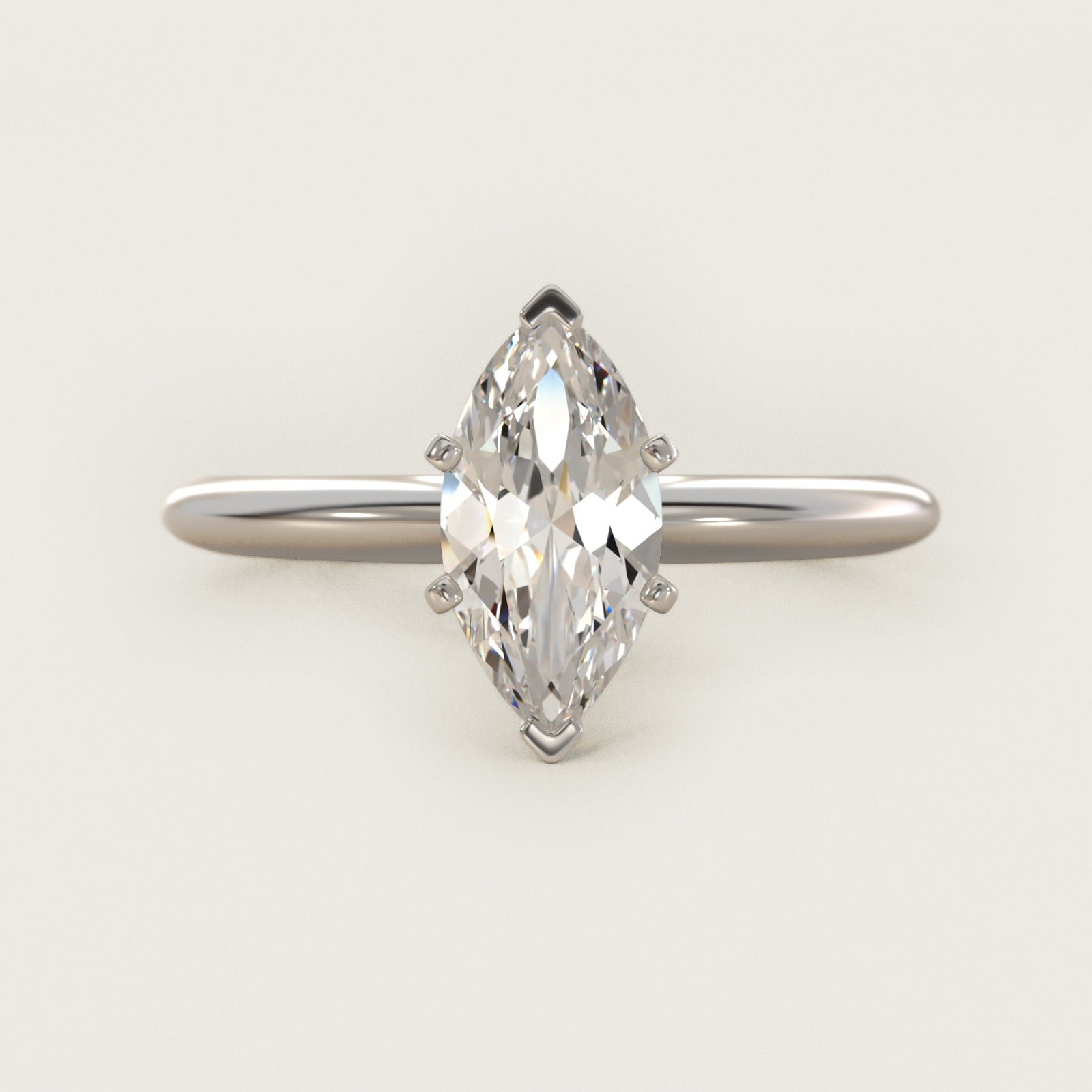 Classic Four-Prong Solitaire Engagement Ring in 18k White Gold - Marquise Center
