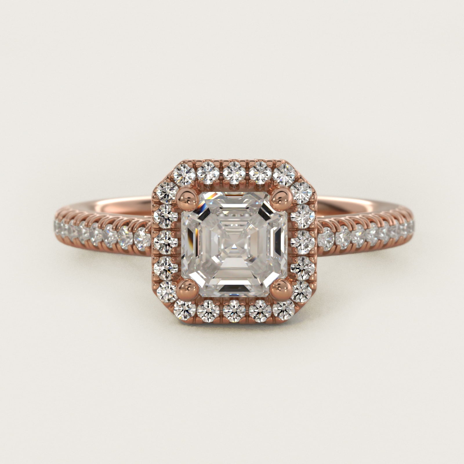 Classic Halo Diamond Engagement Ring in 14k Rose Gold - Asscher Center