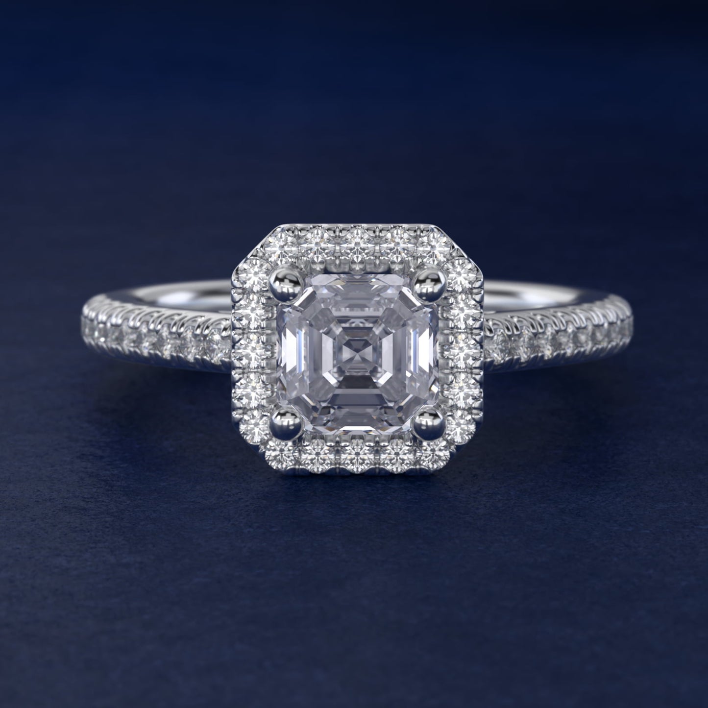 Classic Halo Diamond Engagement Ring in 18k White Gold - Asscher Center