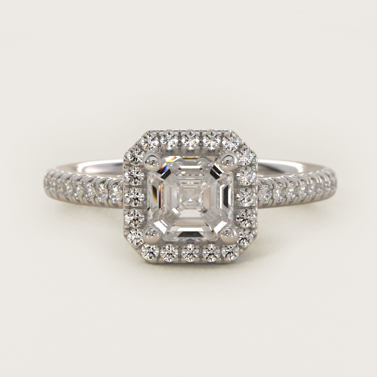 Classic Halo Diamond Engagement Ring in 14k White Gold - Asscher Center