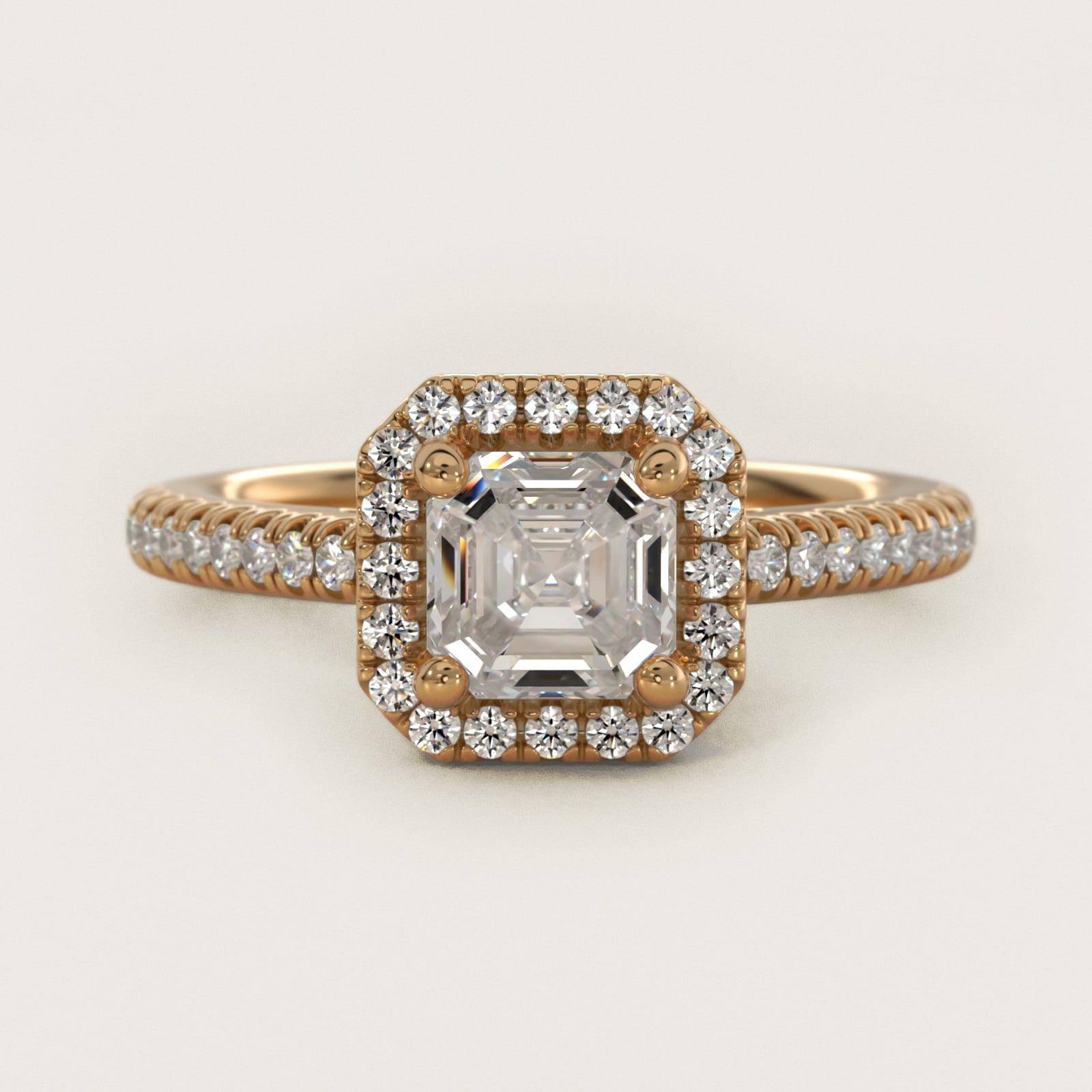 Classic Halo Diamond Engagement Ring in 18k Yellow Gold - Asscher Center