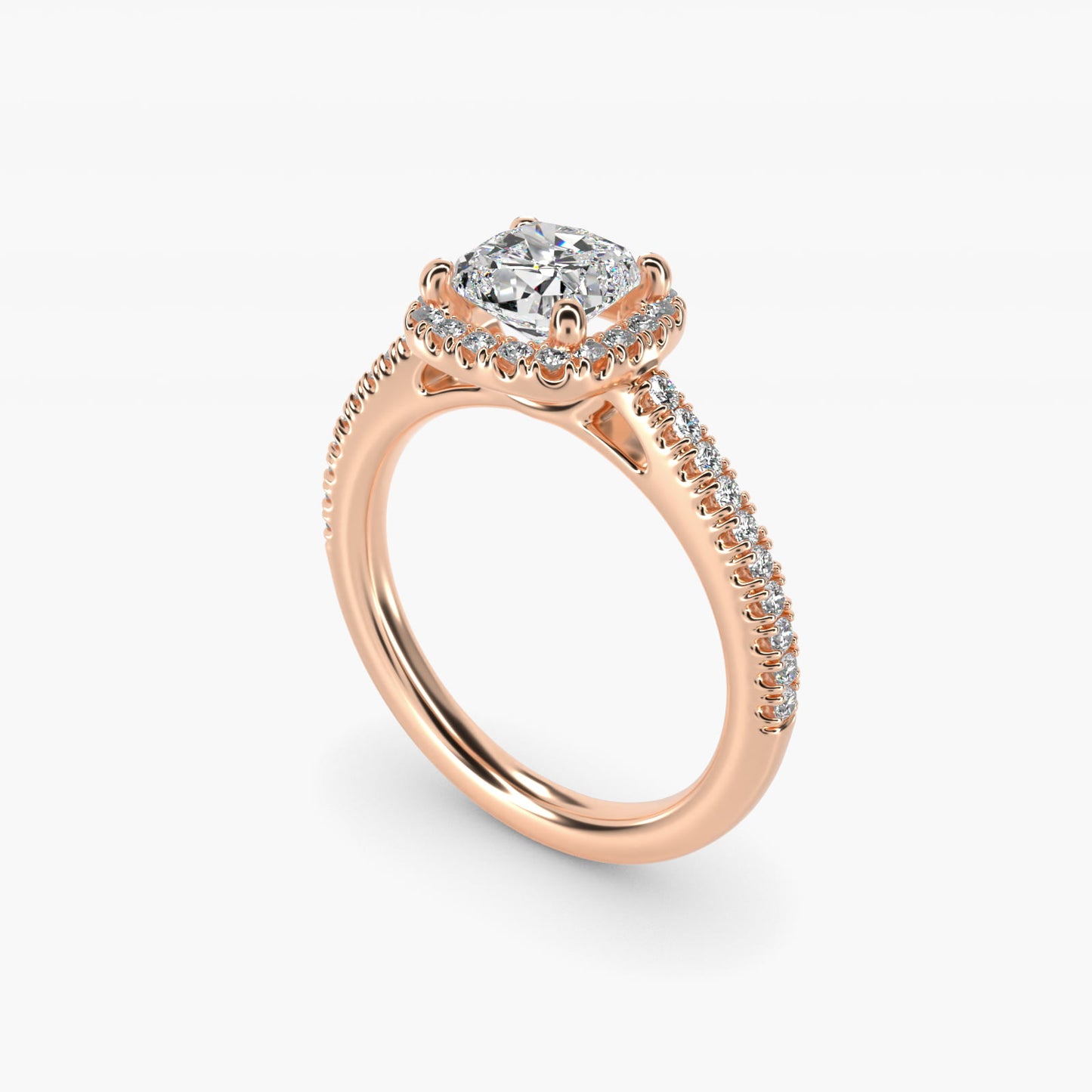 Classic Halo Diamond Engagement Ring in 18k Rose Gold - Cushion Center