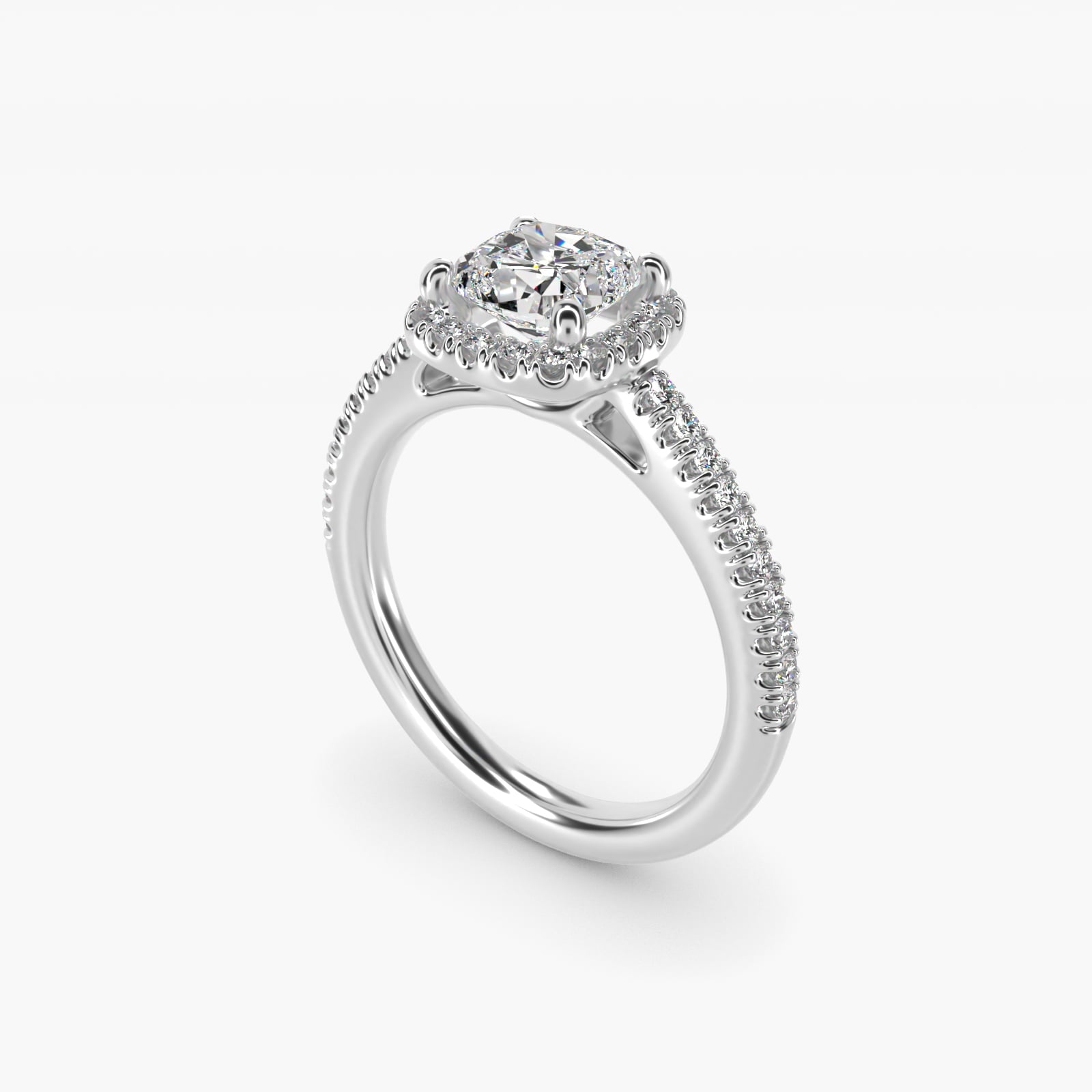 Classic Halo Diamond Engagement Ring in 14k White Gold - Cushion Center