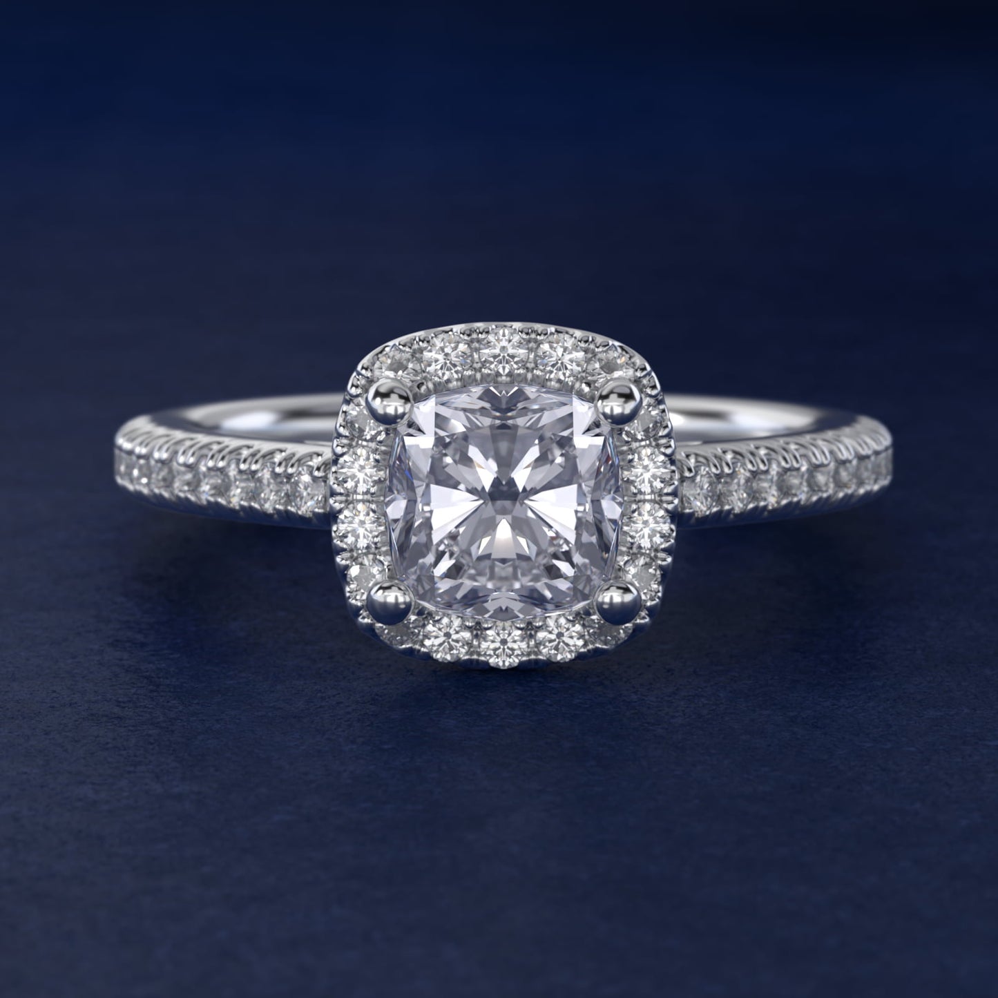 Classic Halo Diamond Engagement Ring in 18k White Gold - Cushion Center