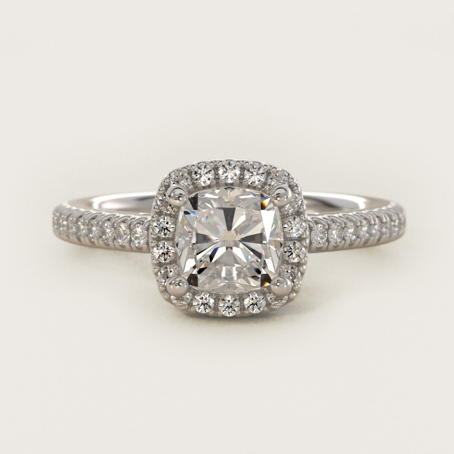 Classic Halo Diamond Engagement Ring in 14k White Gold - Cushion Center