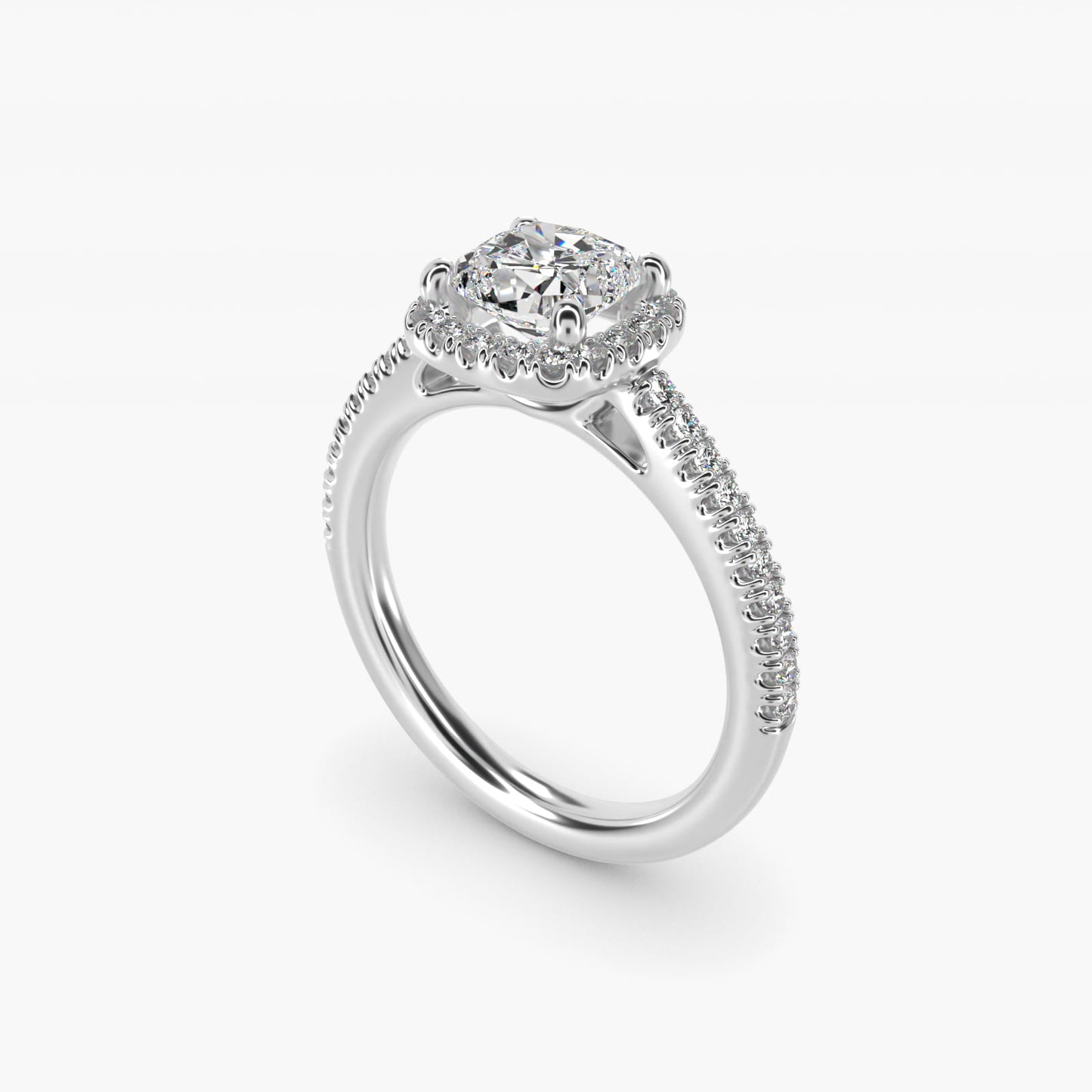 Classic Halo Diamond Engagement Ring in Platinum - Cushion Center
