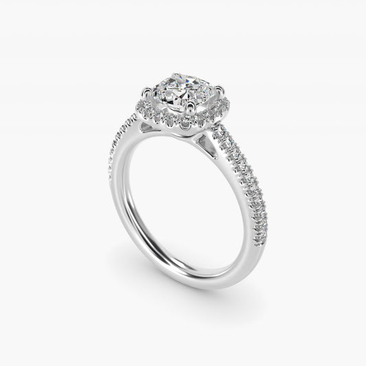 Classic Halo Diamond Engagement Ring in Platinum - Cushion Center
