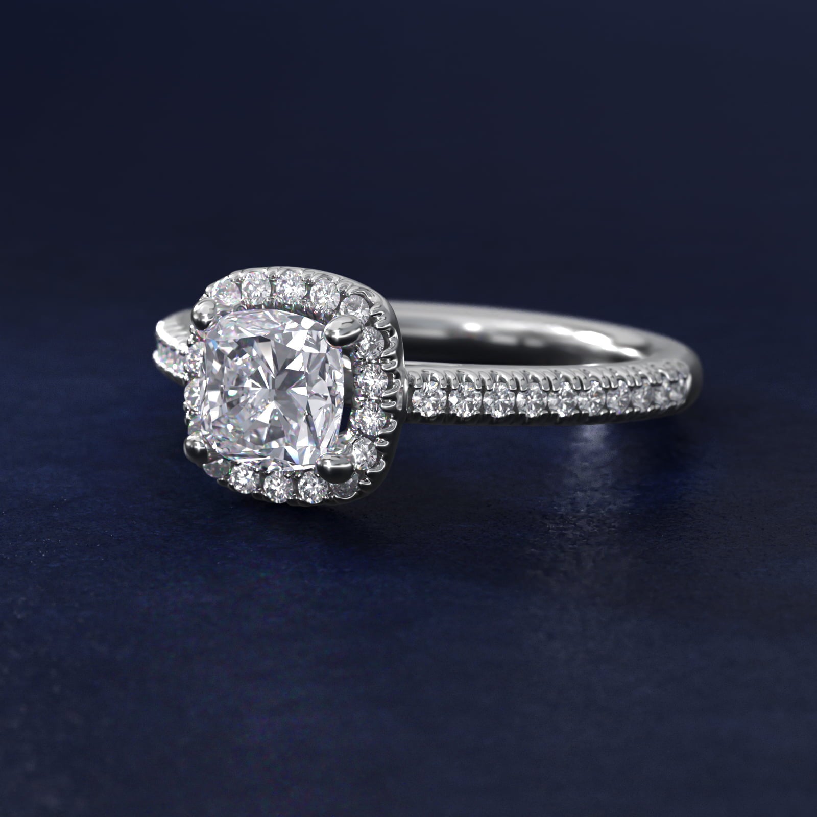 Classic Halo Diamond Engagement Ring in Platinum - Cushion Center