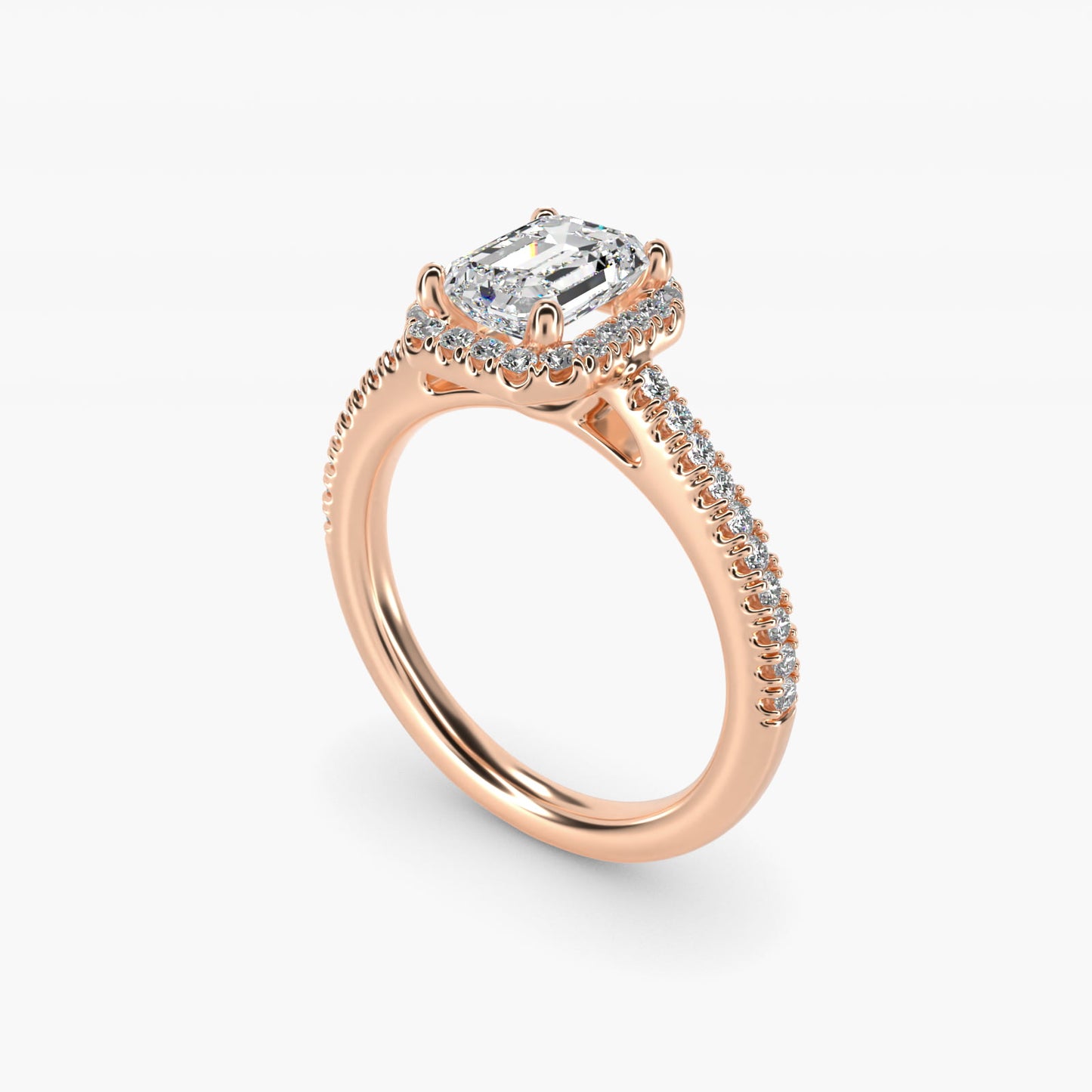 Classic Halo Diamond Engagement Ring in 18k Rose Gold - Emerald Center