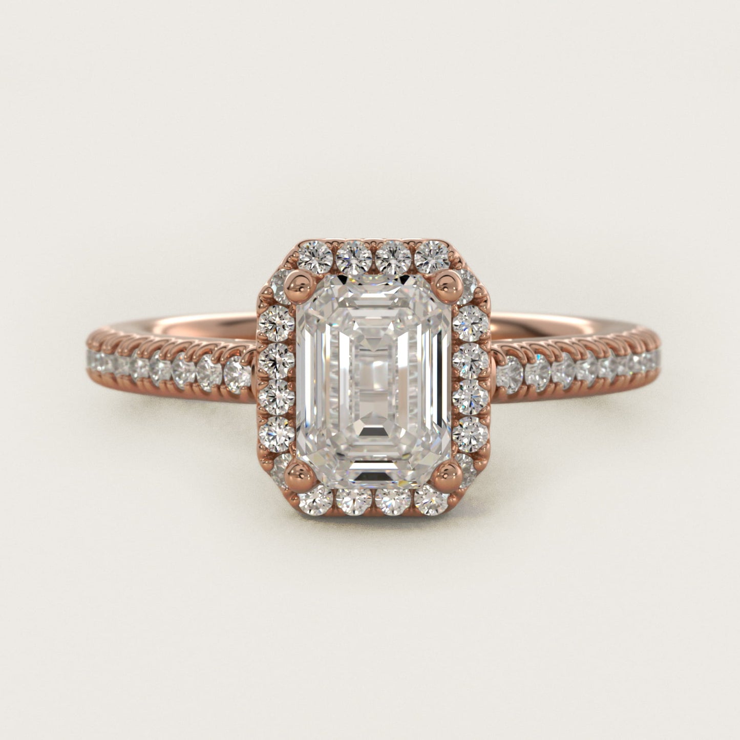 Classic Halo Diamond Engagement Ring in 18k Rose Gold - Emerald Center