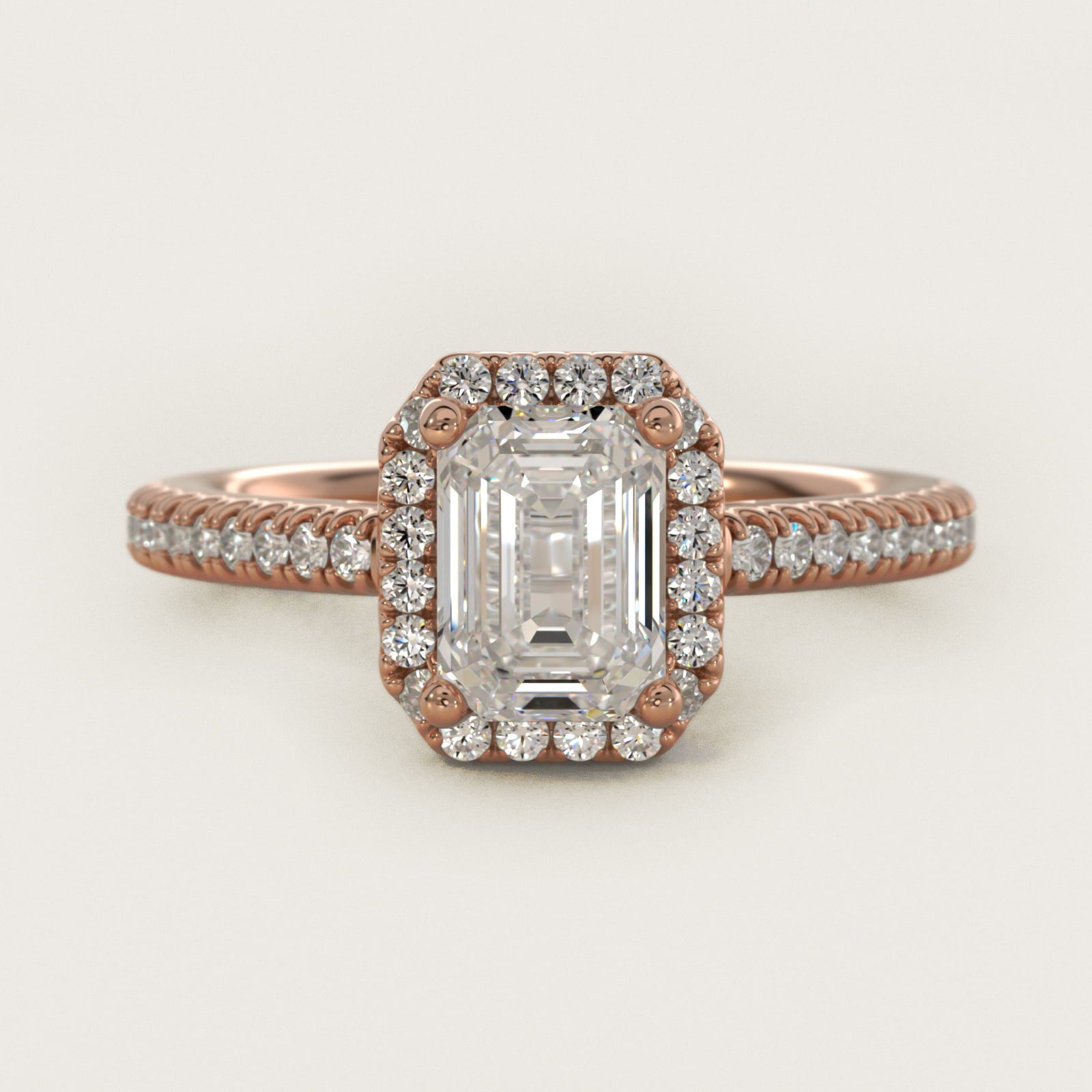 Classic Halo Diamond Engagement Ring in 18k Rose Gold - Emerald Center