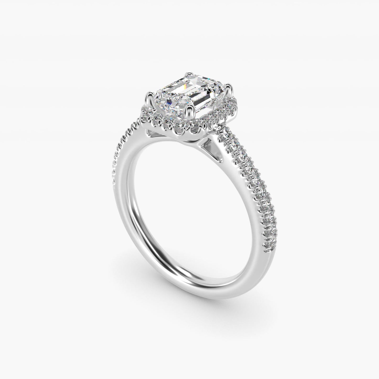 Classic Halo Diamond Engagement Ring in 14k White Gold - Emerald Center