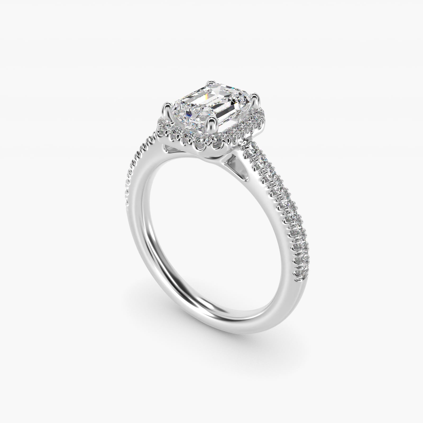 Classic Halo Diamond Engagement Ring in 14k White Gold - Emerald Center