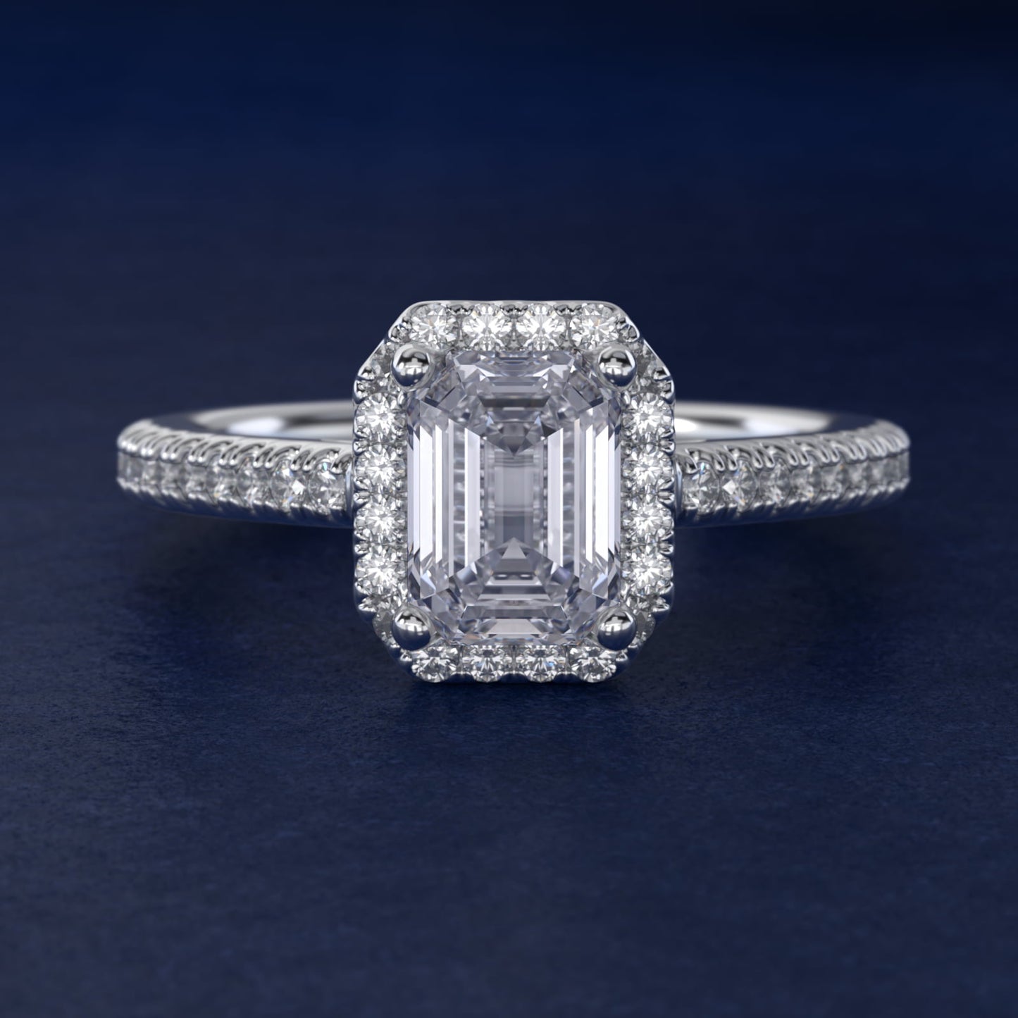 Classic Halo Diamond Engagement Ring in 14k White Gold - Emerald Center