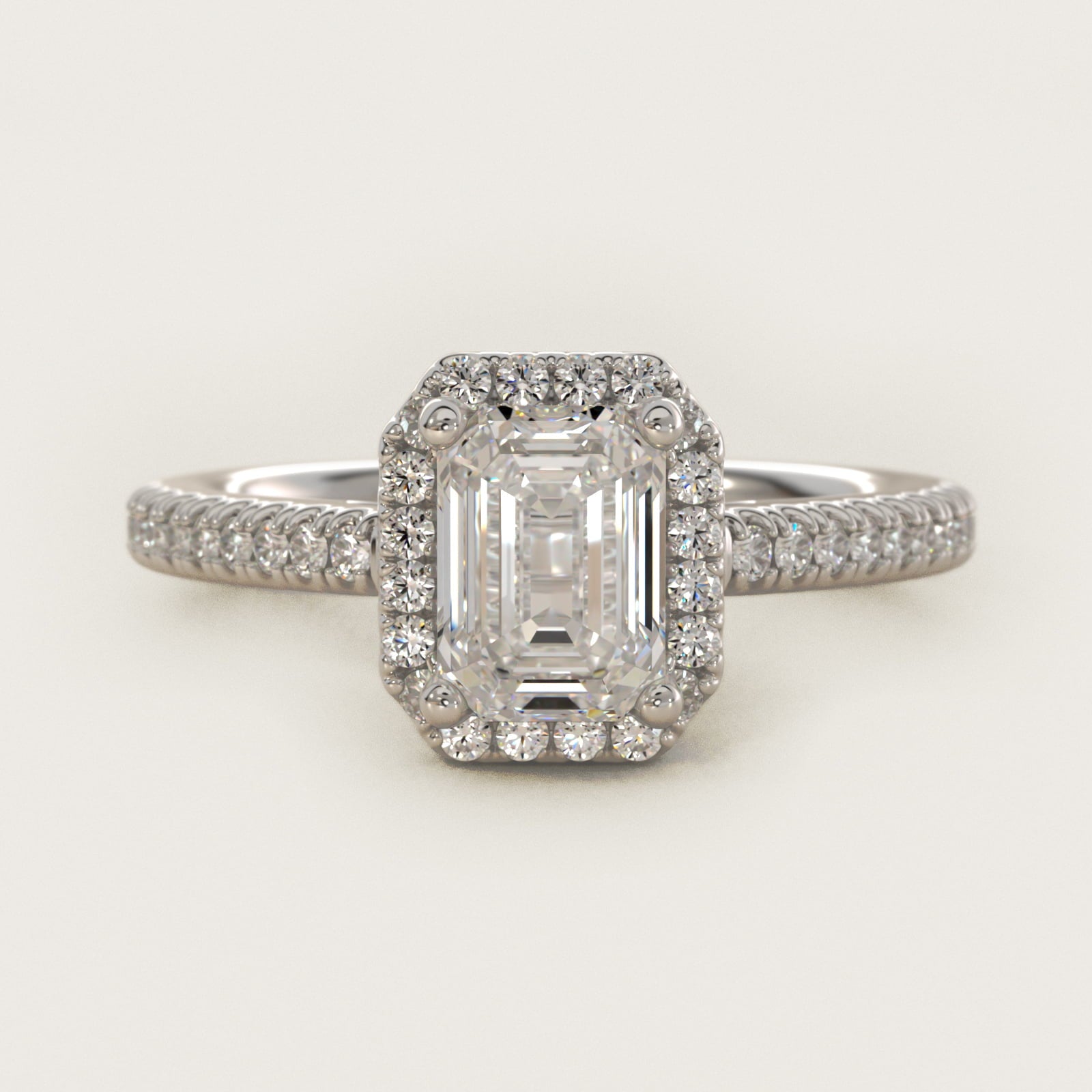 Classic Halo Diamond Engagement Ring in 14k White Gold - Emerald Center