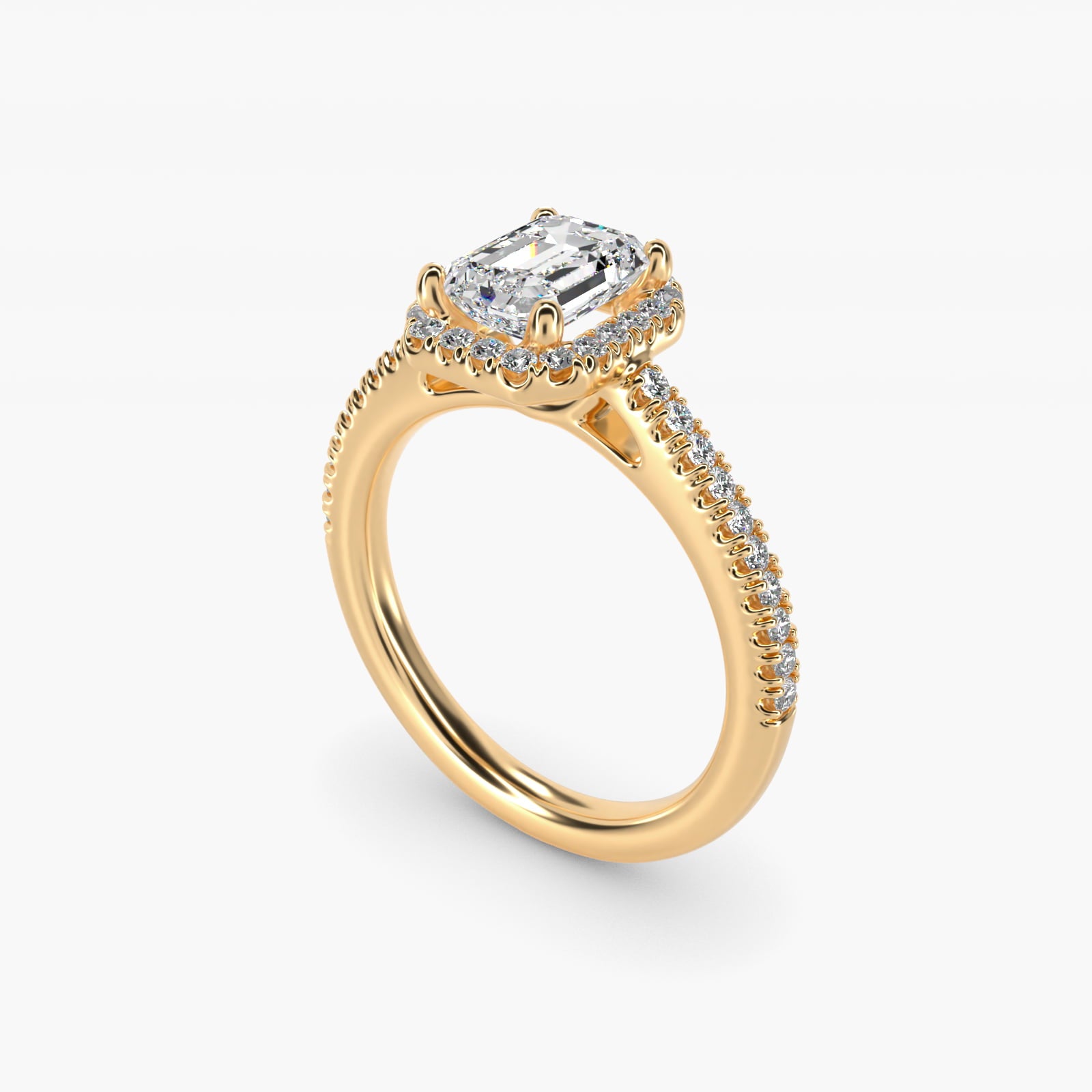 Classic Halo Diamond Engagement Ring in 18k Yellow Gold - Emerald Center
