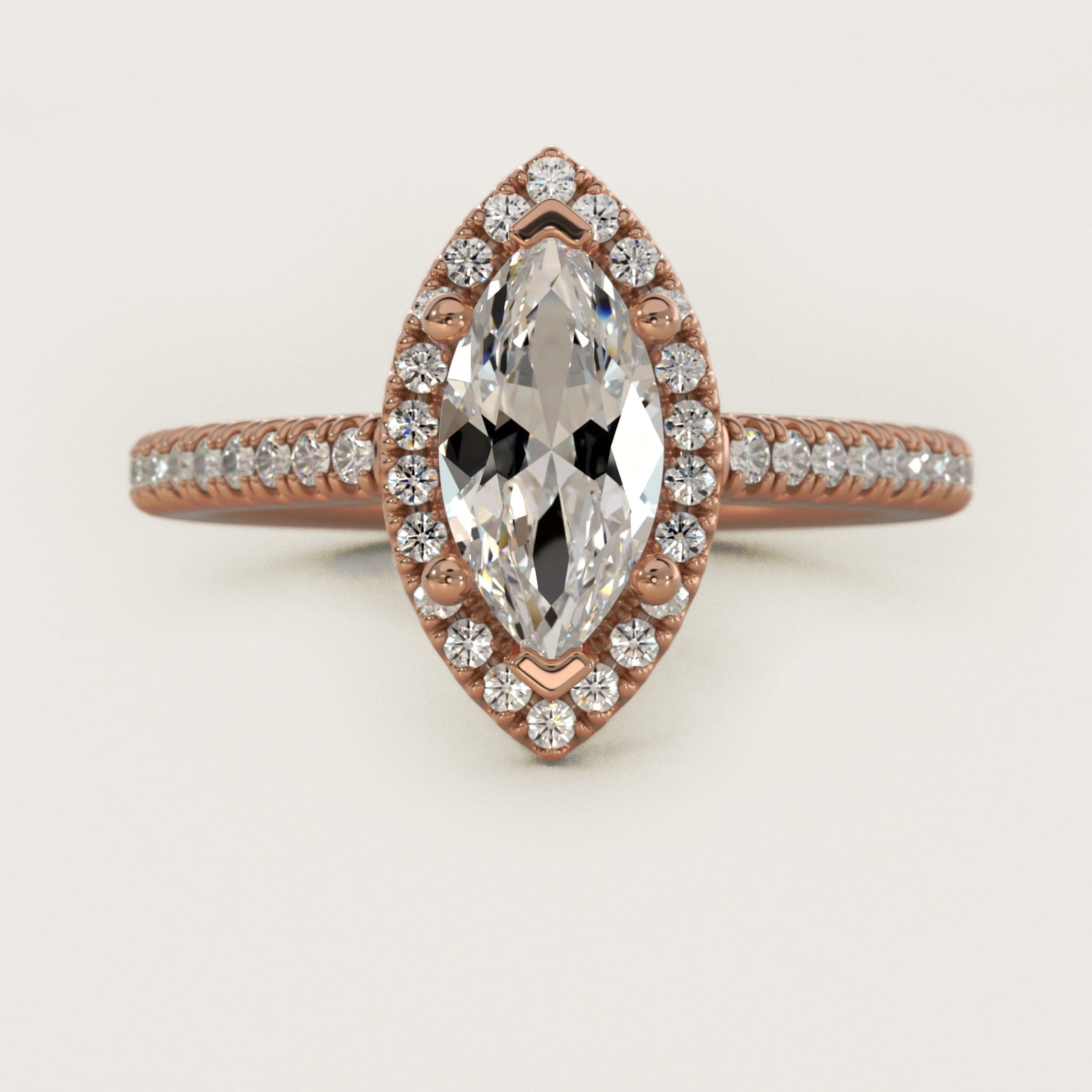 Classic Halo Diamond Engagement Ring in 14k Rose Gold - Marquise Center