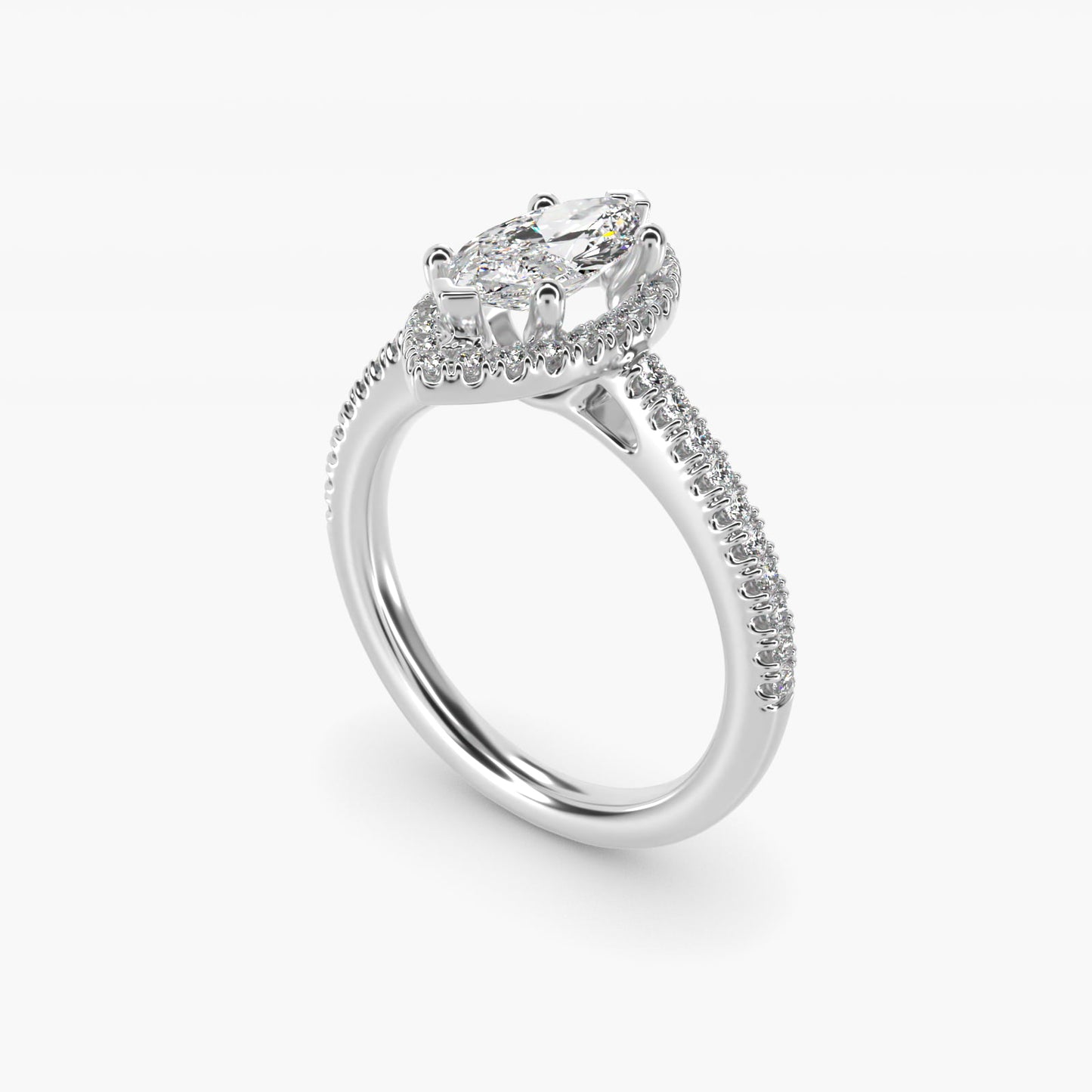 Classic Halo Diamond Engagement Ring in 18k White Gold - Marquise Center