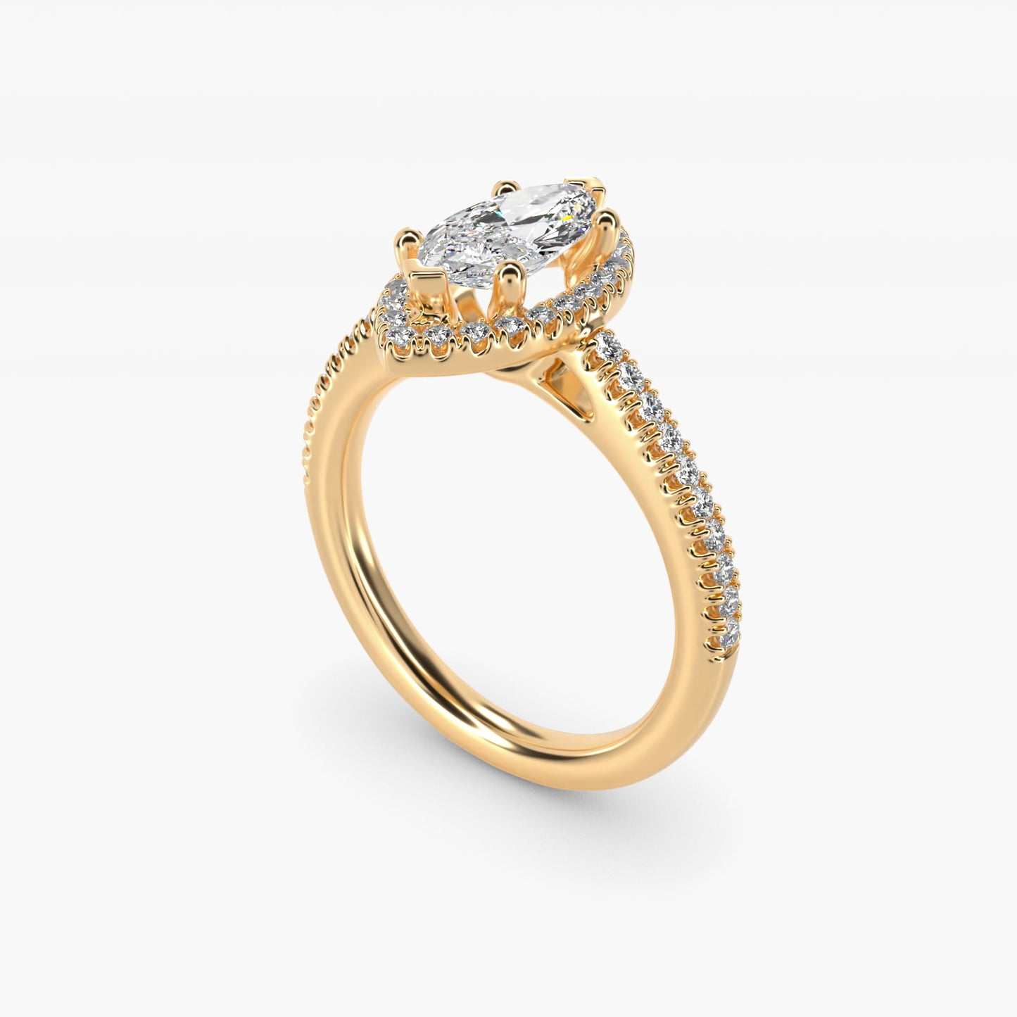 Classic Halo Diamond Engagement Ring in 14k Yellow Gold - Marquise Center