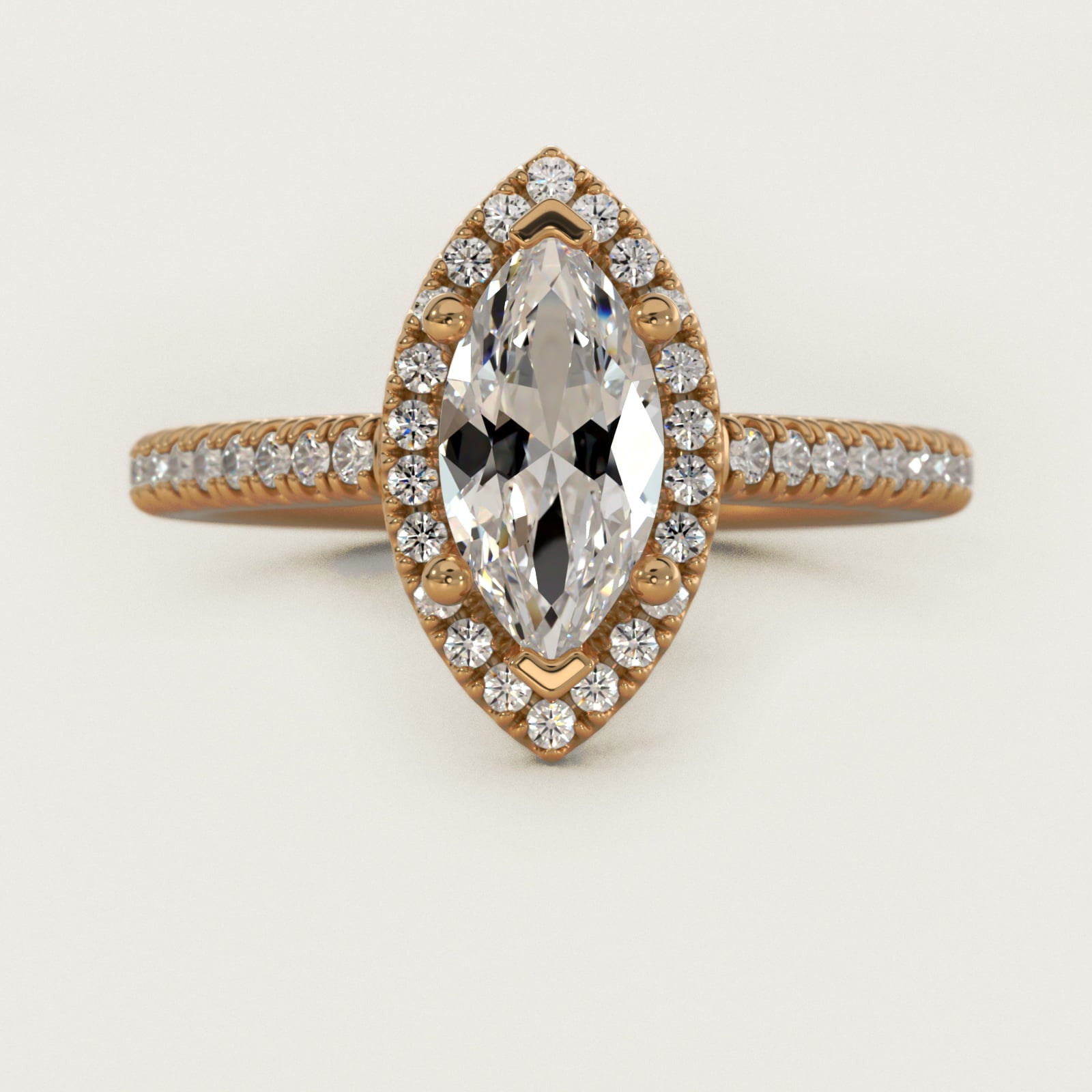 Classic Halo Diamond Engagement Ring in 14k Yellow Gold - Marquise Center