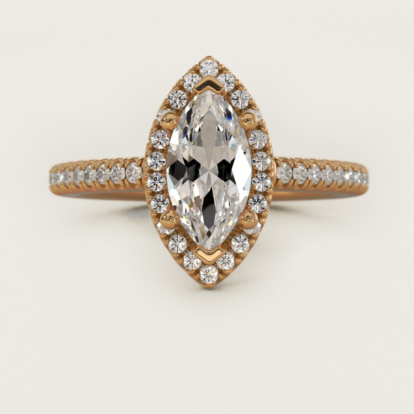 Classic Halo Diamond Engagement Ring in 18k Yellow Gold - Marquise Center