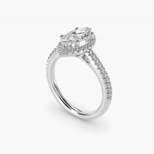 Classic Halo Diamond Engagement Ring in Platinum - Marquise Center