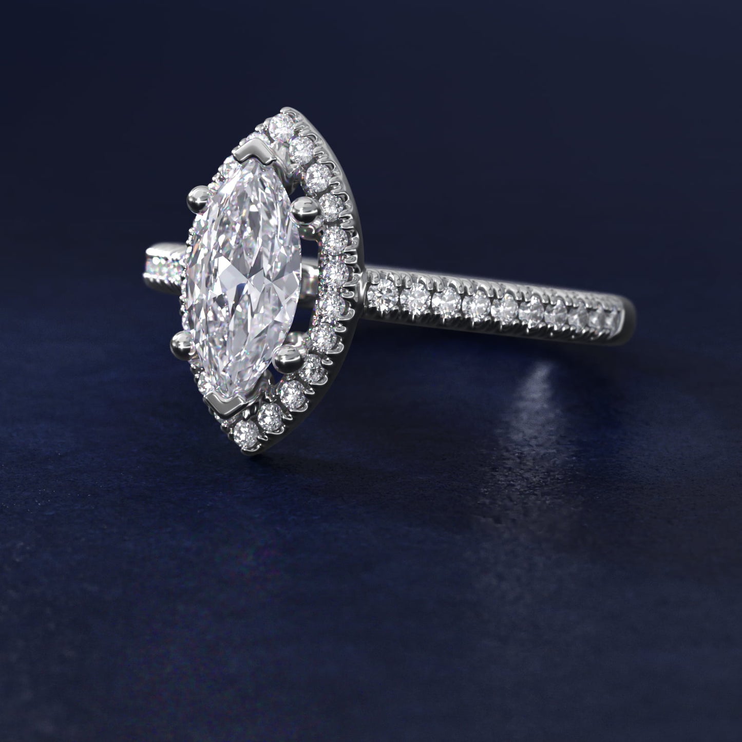 Classic Halo Diamond Engagement Ring in Platinum - Marquise Center