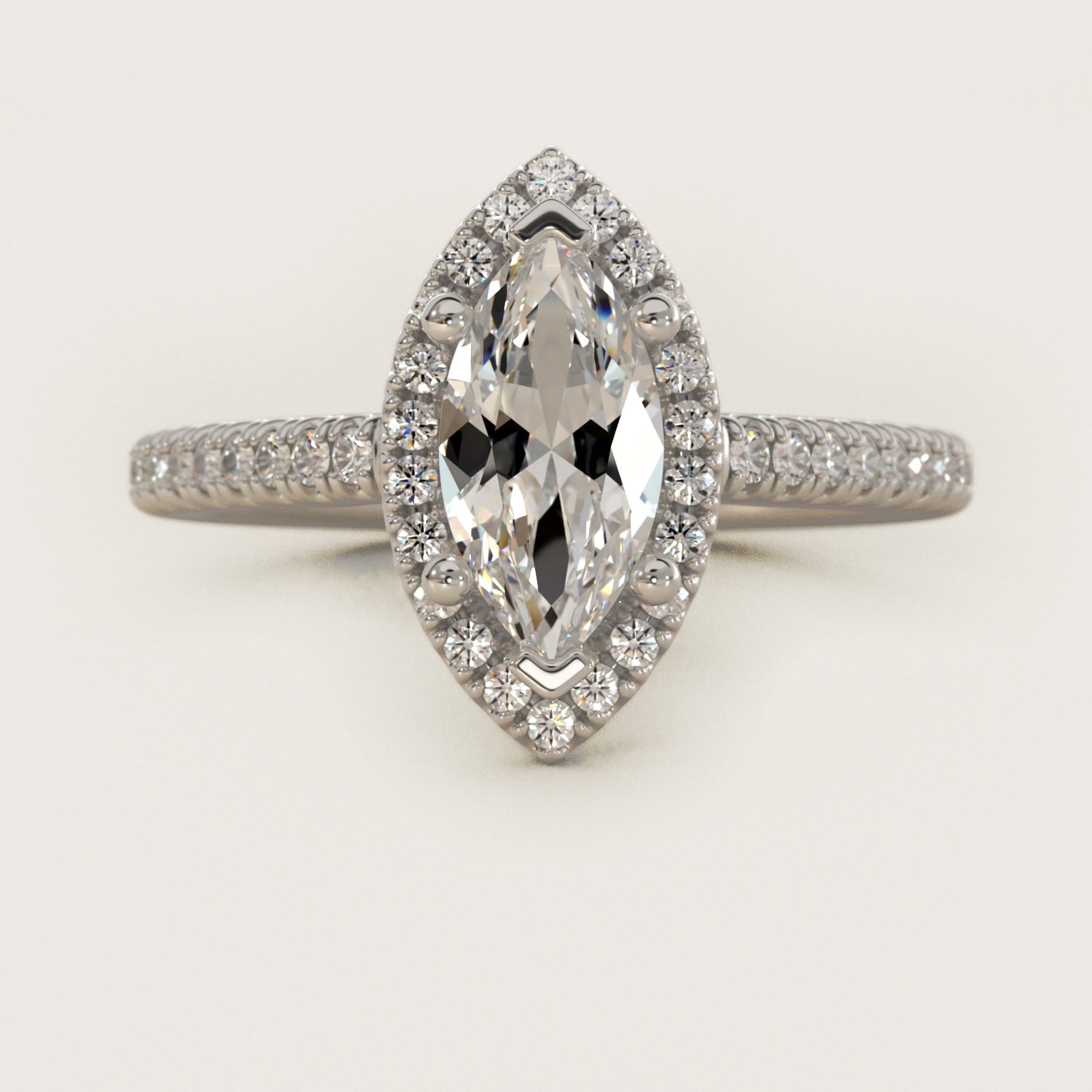 Classic Halo Diamond Engagement Ring in Platinum - Marquise Center