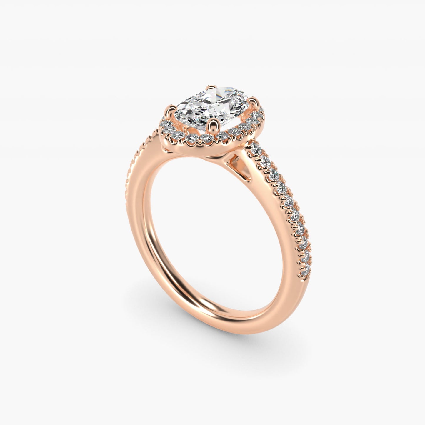 Classic Halo Diamond Engagement Ring in 14k Rose Gold - Oval Center